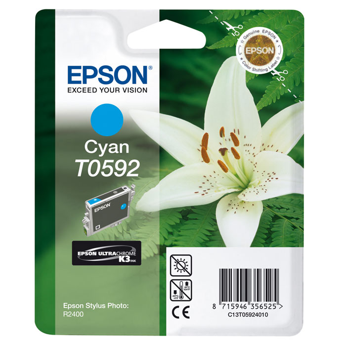 Epson T0592 (C13T05924010), Cyan картридж для R2400C13T05924010 Epson T0592 (C13T05924010), Cyan картридж для R2400C13T05924010Картридж Epson T059 с цветными чернилами для струйной печати.