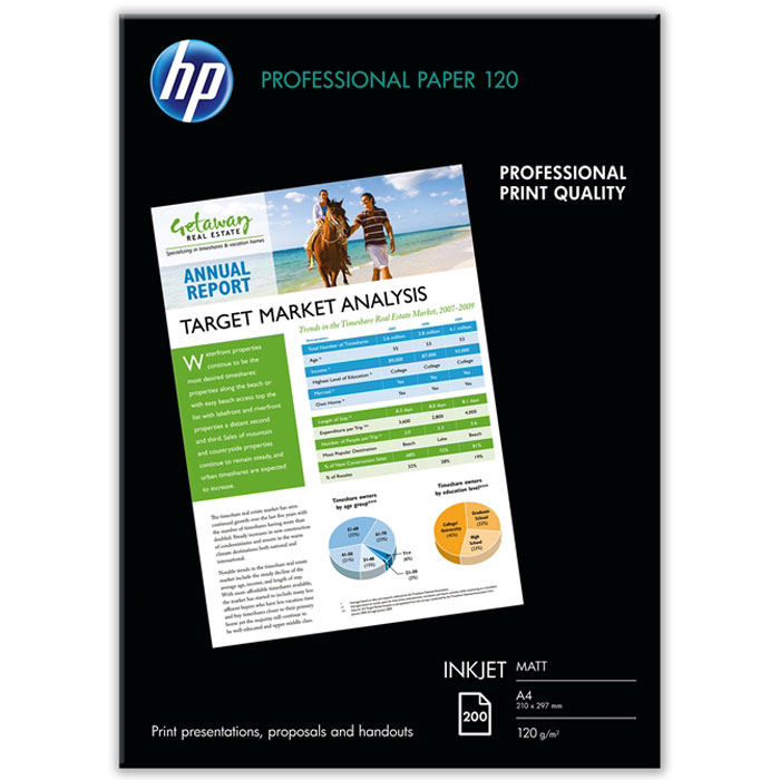HP 120/A4/200л матовая двухсторонняя профессиональная бумага для струйной печати (Q6593A)