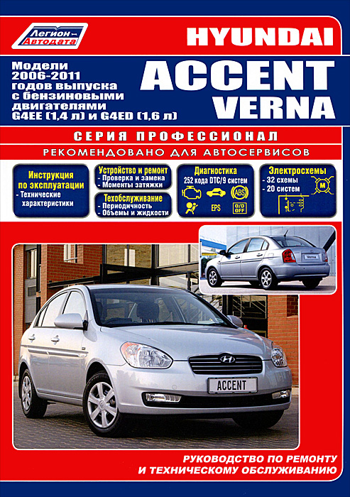Hyundai Accent / Verna. Модели 2006-2011 гг. выпуска с бензиновыми двигателями G4EE (1,4 л), G4ED (1,6 л). Руководство по ремонту и техническому обслуживанию