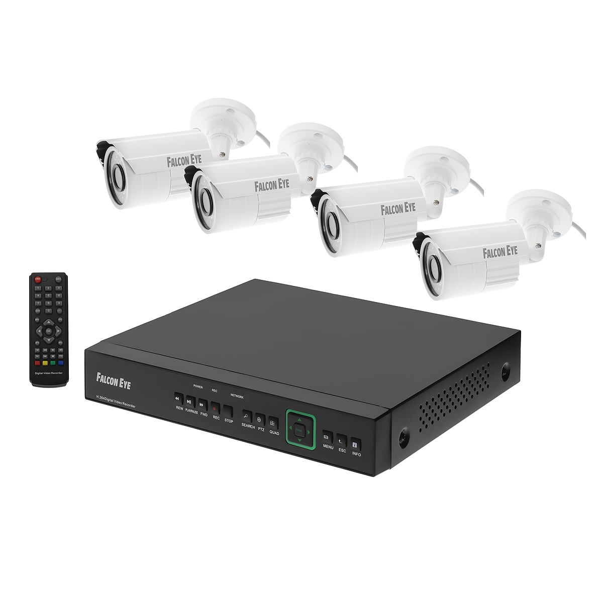 Falcon Eye FE-0104DE Kit Защита комплект видеонаблюденияFE-0104DE KIT Защита Falcon Eye FE-0104DE Kit Защита комплект видеонаблюденияFE-0104DE KIT ЗащитаFalcon Eye FE-0104DE Kit Защита- современный комплект видеонаблюдения, представляющий собой набор высококачественного оборудования для самостоятельного построения системы видеонаблюдения. Развернуть и настроить систему сможет даже не обладающий специальными знаниями человек. Технические характеристики комплекта, надежность и функциональность удовлетворяют самым строгим критериям оценки систем безопасности для дома офиса и дачи. Камеры с разрешением 700 телевизионных линий позволят записать сигнал с четкостью, достаточной для детального просмотра, а также для того, чтобы при необходимости использовать видеозапись, как доказательство противоправного действия. В регистраторе воплощены все самые передовые технологии для систем аналогового видеонаблюдения: разрешение записи до 960р (960х576), возможность удаленного просмотра видео при помощи облачной технологии P2P (cloud) на мобильных устройствах различных платформ. В комплект Falcon Eye FE-0104DE Kit Защита входит следующее оборудование: 4-х канальный видеорегистратор в прочном, металлическом корпусе, 4 цветные камеры видеонаблюдения, комплект из 4-х проводов длиной 18 метров для подключения видеокамер к видеорегистратору, разветвитель питания, для одновременного подключения к сети камер и видеорегистратора, блок питания, инструкция на русском языке и диск с программным обеспечением.