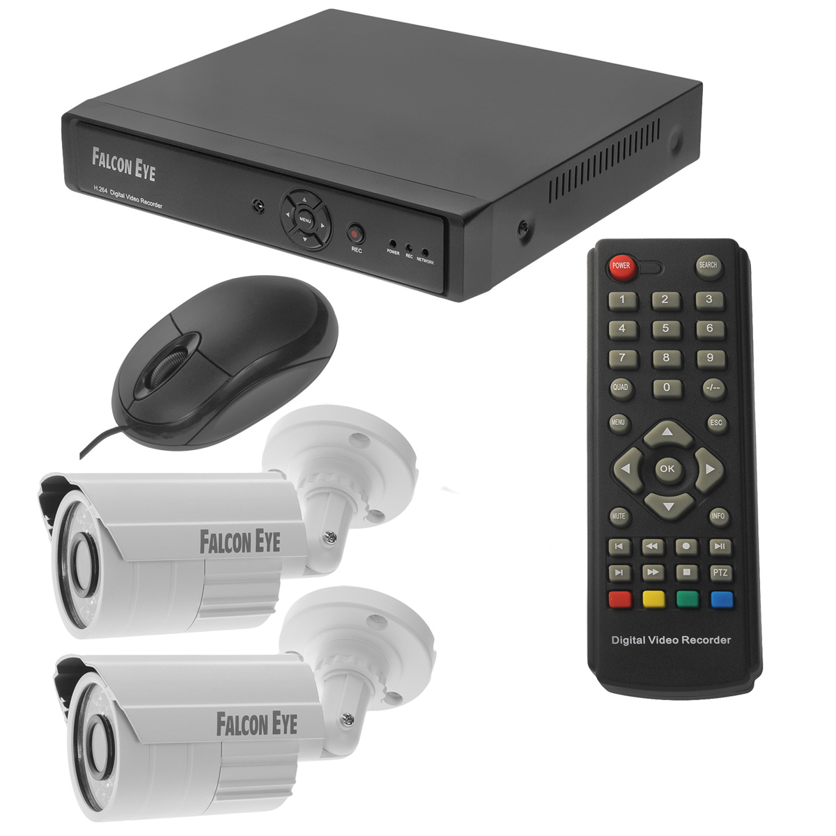 Falcon Eye FE-104D Kit Light комплект видеонаблюденияFE-104D KIT Light Falcon Eye FE-104D Kit Light комплект видеонаблюденияFE-104D KIT LightFE-104KIT Light - современный комплект видеонаблюдения, представляющий собой набор высококачественного оборудования для самостоятельного построения системы видеонаблюдения. Развернуть и настроить систему сможет даже не обладающий специальными знаниями человек. Технические характеристики комплекта, надежность и функциональность удовлетворяют самым строгим критериям оценки систем безопасности для дома офиса и дачи. Камеры с разрешением 700 телевизионных линий позволят записать сигнал с четкостью, достаточной для детального просмотра, а также для того, чтобы при необходимости использовать видеозапись, как доказательство противоправного действия. В регистраторе воплощены все самые передовые технологии для систем аналогового видеонаблюдения: разрешение записи до 960р (960 х 576), возможность удаленного просмотра видео при помощи облачной технологии P2P (cloud) на мобильных устройствах различных платформ. В комплект FE-104KIT Light входит следующее оборудование: 4-х канальный видеорегистратор в прочном, металлическом корпусе, 2 цветные камеры видеонаблюдения, комплект из 2-х проводов длиной 18 метров для подключения видеокамер к видеорегистратору, разветвитель питания, для одновременного подключения к сети камер и видеорегистратора, блок питания, инструкция на русском языке и диск с программным обеспечением.Видеорегистратор:Операционная система: Embedded LinuxВоспроизведение: 960H/D1/HD1/CIF/QCIFСкорость записи/поток: PAL:960H/D1/HD1/CIF х 100к/сАудио-кодирование: G.711AРежимы записи: ручной, по тревоге, по детекции, по расписаниюЛокальное воспроизведение: 4CH 960H х 12к/с, 4CH D1 х 25к/сПоиск: по времени, по дате, по событиюХранение: SATA HDDРезервирование: по сети, внешний USB HDD, USB DVD-RWПротоколы: DHC, PPPOE, FTP, DNS, DDNS, NTP, UPNP, EMAIL, CloudБраузеры: Windows IE, Firefox, Chrome, SafariМобильные платформы: Android, iPhone, iPad, Blackberry, Windows MobileВидео-входы: 4 х BNCВидео-выходы: 1 х BNC, 1 х VGA,1 х HDMIАудио-входы: 4 х RCAАудио-выходы: 1 х RCAСеть: RJ45 10M/100MPTZ: RS485USB: 2 х USB 2.0HDD: 1 SATA до 3 TБИнтерфейс камеры: BNCПитание: 12 В