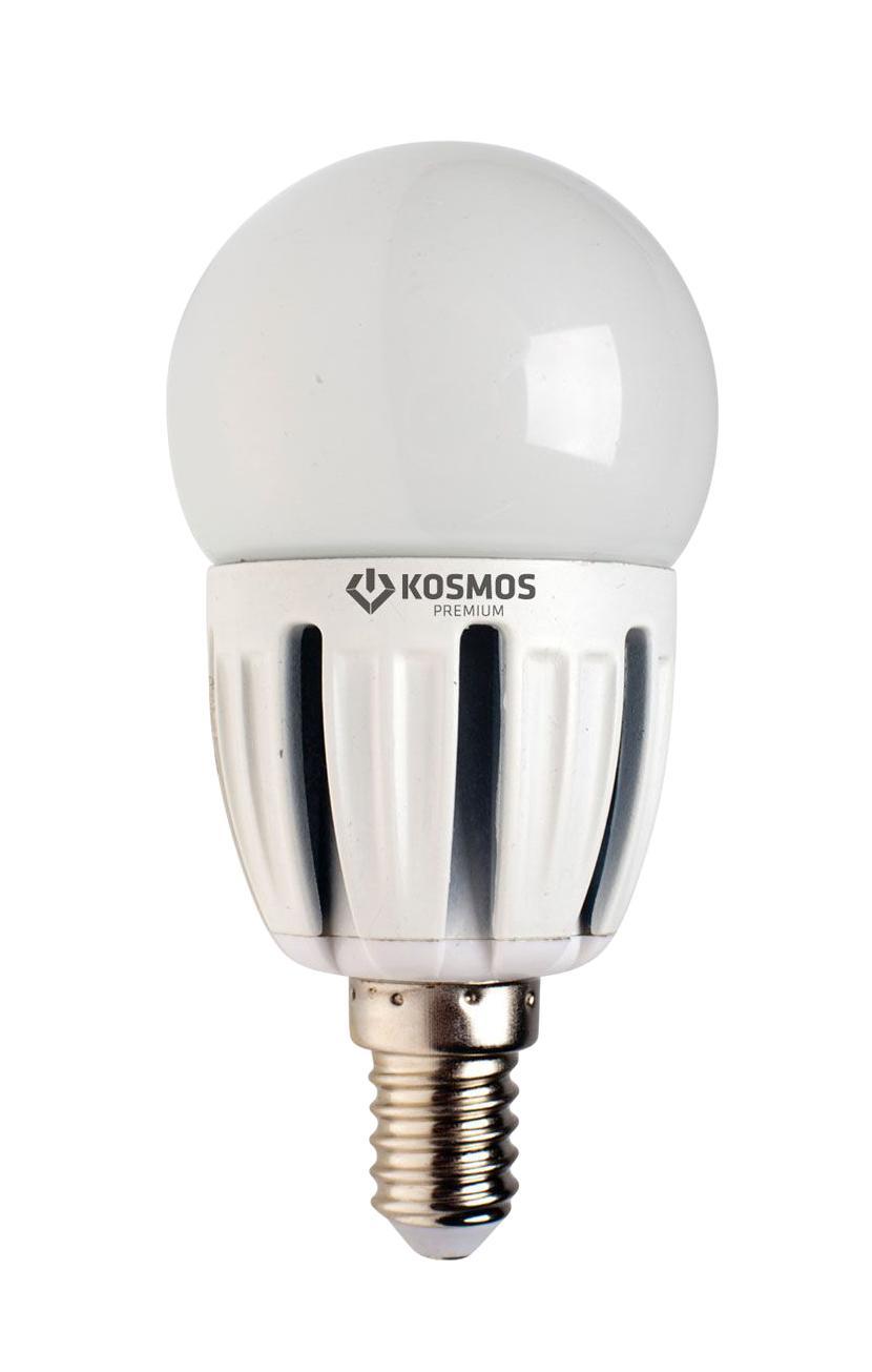Светодиодная лампа Kosmos Premium, белый свет, цоколь Е27, 5W. KLED5wGL45230vE2745Kosmos Premium, белый свет, цоколь Е27, 5W. KLED5wGL45230vE2745 Светодиодная лампа Kosmos Premium, белый свет, цоколь Е27, 5W. KLED5wGL45230vE2745Kosmos Premium, белый свет, цоколь Е27, 5W. KLED5wGL45230vE2745Светодиодная лампа Kosmos Premium инновационный и экологичный продукт, специально разработанный для эффективной замены любых видов галогенных или обыкновенных ламп накаливания во всех типах осветительных приборов. Основные преимущества лампы Kosmos Premium: Служит 50000 часов, что в 50 раз дольше лампы накаливания (при работе 3 часа в день). Экономична - сберегает до 90% электроэнергии. Обладает высокой механической прочностью и вибростойкостью. Не искажает цвета. Благодаря применению чипов от мирового лидера Samsung, цветопередача приближена к идеальной. Устойчива к перепадам температуры (от -40°С до +50°С). Характеристики:Материал: пластик, металл, керамика.Потребляемая мощность: 5W.Цветность: 4500К (белый свет).Световой поток: 440 ЛМ.Диаметр лампы: 4,5 см.Высота лампы: 9,2 см.Напряжение: 220 V.Срок службы: до 50000 ч.Температура использования: -40°С - +50°С.Размер упаковки: 15,5 см х 12 см х 5 см.Гарантия производителя: 2 года.