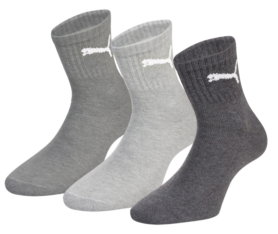 Носки унисекс Puma Short Crew, цвет: серый, светло-серый, темно-серый, 3 пары. 90611003. Размер 47/49