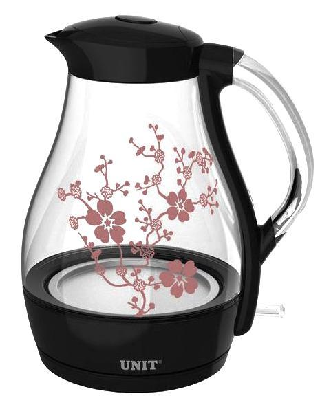 Unit UEK-258, Black электрочайник c рисункомUEK-258 черный с рисунком Unit UEK-258, Black электрочайник c рисункомUEK-258 черный с рисункомПростой в управлении электрический чайник UNIT UEK- 258 станет незаменимым помощником на кухне или в офисе. Корпус, выполненный из термостойкого стекла и пластика, а также имеет дно со скрытым элементом нагрева, что придает изделию привлекательный и эстетичный вид. Чайник оснащен защитой от перегрева и включения без воды, еще есть автоматическое выключение при снятии его с подставки. Имеется индикатор включения, индикатор уровня воды, а также съемный фильтр для очистки воды. Данная модель устанавливается на удобную подставку и может вращаться на 360 градусов.