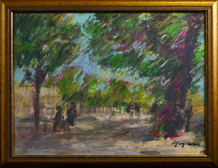 Картина Люксмембургский сад (Le Luxembourg, ombres et lumieres), пейзаж. Художник Пьер Гогуа (Pierre Gogois). Гуашь, пастель. Франция, около 1980 года30x40 OZ123-504011 Картина Люксмембургский сад (Le Luxembourg, ombres et lumieres), пейзаж. Художник Пьер Гогуа (Pierre Gogois). Гуашь, пастель. Франция, около 1980 года30x40 OZ123-504011Картина Люксембургский сад (Le Luxembourg, ombres et lumieres). Художник Пьер Гогуа (Pierre Gogois, г.р. 1935). Гуашь, пастель. Франция, около 1980 года. Картина заключена в раму, хранится под стеклом. Размер рамы 44 х 34 см, размер окна 38,5 х 28,5 см.Сохранность очень хорошая. В правом нижнем углу подпись автора Gogois. На оборотной стороне - от руки подписано название картины - Le Luxembourg, ombres et lumieres. Имеется петля для подвески.Картина - это изысканное украшение интерьера, мудрое вложение средств и прекрасный подарок коллекционеру и ценителю живописи!