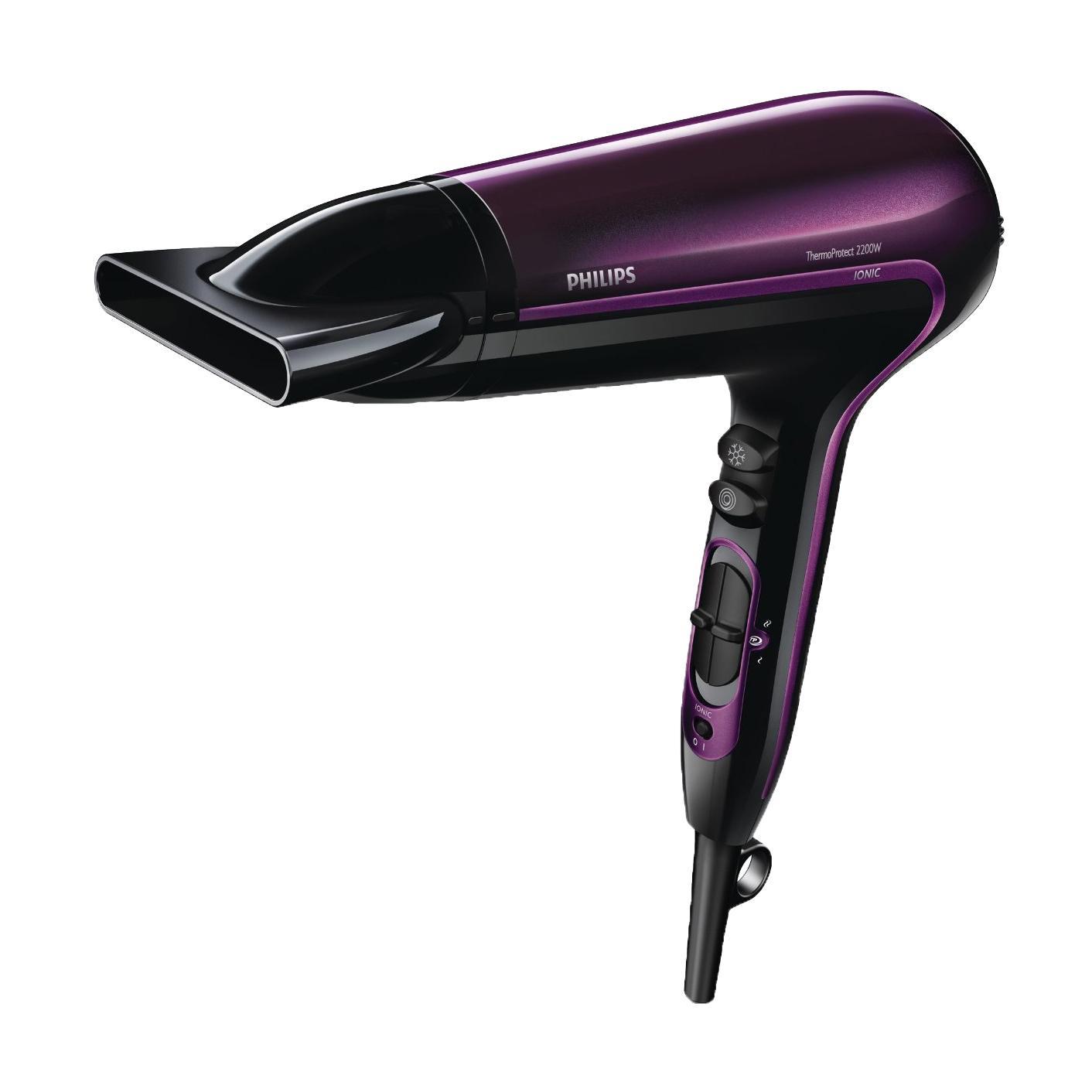 Philips HP8233/00 ThermoProtect Ionic, Purple Black фенHP8233/00 Philips HP8233/00 ThermoProtect Ionic, Purple Black фенHP8233/00Быстрая укладка без вреда для волос! Этот фен оснащен несколькими настройками скорости и температуры. Технология ThermoProtect позволит вам быстро высушить волосы при постоянной оптимальной температуре. Фен также оснащен системой ионизации и режимом TurboBoost.Премиальный дизайн: Этот фен отличается стильным усовершенствованным дизайном, мягкими плавными контурами и удлиненной формой, а точность укладки и высококачественные материалы и покрытие свидетельствуют о высочайшем качестве работы прибора. Технология ThermoProtect: Технология ThermoProtect обеспечивает оптимальную температуру сушки волос и их дополнительную защиту от перегрева. Превосходные результаты достигаются при той же мощности воздушного потока, но более щадящим способом. Мощность 2200 Вт:Этот профессиональный фен мощностью 2200 Вт создает мощный поток воздуха. Удачное сочетание мощности и скорости помогает сократить время сушки и облегчить создание укладки. Ионизация для бережной сушки: Придайте волосам блеск при помощи системы ионизации. Отрицательно заряженные ионы смягчают волосы и обеспечивают антистатический эффект, что способствует закрытию волосяных чешуек и придает дополнительный блеск. Волосы становятся гладкими, прямыми и шелковистыми. Настройки скорости и температуры: Скорость и нагрев легко регулируются, что способствует созданию идеальной укладки. Шесть режимов обеспечивают полный контроль за процессом сушки волос, что очень удобно для создания аккуратной стильной укладки. Узкая насадка-концентратор 11 мм: Ультраузкая насадка-концентратор 11 мм направляет воздушный поток для точной укладки на определенных участках. Подходит для придания необходимой формы и фиксации укладки при завершении образа.