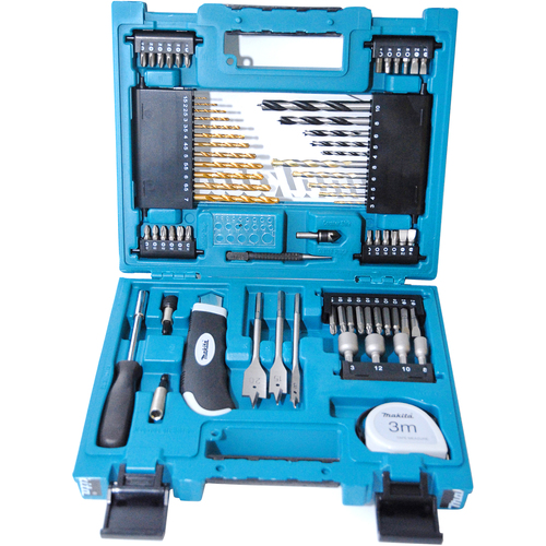 Набор оснастки Makita, 71 предмет164765 Набор оснастки Makita, 71 предмет164765Набор оснастки Makita предназначен для работы с резьбовыми соединениями, а также для строительных работ. Инструменты выполнены из высококачественной стали.Состав набора:Сверла перьевые: 8 мм, 15 мм, 20 мм.Зенкер.Сверла по бетону: 3 мм, 4 мм, 5 мм, 6 мм, 8 мм.Сверла по дереву: 4 мм, 5 мм, 6 мм, 8 мм, 10 мм.Сверла по металлу: 1,5 мм, 2 мм, 2,5 мм, 3 мм, 3,5 мм, 4 мм, 4,5 мм, 5 мм, 5,5 мм, 6 мм, 6,5 мм, 7 мм.Рулетка: 3 м.Отвертка.Магнитный зажим.Магнитный держатель.Нож со сменными лезвиями.Инструмент для измерения диаметра сверл.Кернер.Биты: PZ1 x 2, PZ2 x 2, PZ3 x 2, PH1 x 2, PH2 x 2, PH3 x 2, T20, T25, T30, T40, SL1, SL1,2 x 2, SL1,6, H3, H4, H5, H6.Головки торцевые: 8 мм, 10 мм, 12 мм, 13 мм.Биты удлиненные: SL1,2, SL1,6, T20, T25, PZ1, PZ2, PZ3, PH1, PH2, PH3.