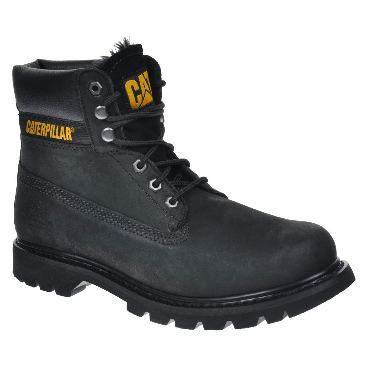 Ботинки мужские Caterpillar Colorado Fur, цвет: черный. P718140. Размер 9,5 (42,5)P718140 Ботинки мужские Caterpillar Colorado Fur, цвет: черный. P718140. Размер 9,5 (42,5)P718140Стильные мужские ботинки Colorado Fur от Caterpillar надежно защитят вас от холода. Верх выполнен из натуральной кожи со вставками из полиуретана. Подкладка изготовлена из мягкого искусственного меха, позволяющего сохранять ваши ноги в тепле. Шнуровка надежно фиксирует модель на ноге. Оформлено изделие по бокам и на язычке нашивками с названием и логотипом бренда, а сбоку на пятке - тиснением в виде бульдозера. Стельки из пластика EVA обеспечивают комфортное положение стопы и амортизацию. Резиновая подошва с крупным протектором обеспечивает хорошее сцепление с поверхностью.Такие ботинки отлично подойдут для каждодневного использования и подчеркнут ваш стиль и индивидуальность.
