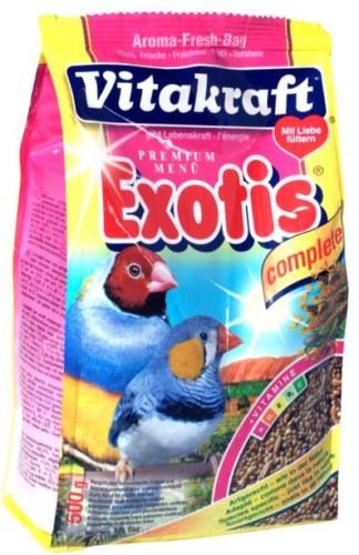 Корм для экзотических птиц Vitakraft Exotis, 500 г18112 Корм для экзотических птиц Vitakraft Exotis, 500 г18112Основной корм для экзотических птиц Vitakraft Exotis, обогащенный минералами, витаминами и протеином. Корм поддерживает обмен веществ и здоровье птиц. Состав: зерновые, злаковые, минеральные вещества, веществарастительного происхождения, дрожжи, мед. Анализ состава: белок - 12,6%, витамин А - 6000 МЕ, жир - 5,5%, витамин Д3 - 600 МЕ,зола - 3,8%, витамин С - 55 мг, целлюлоза - 9%, витамин В2 - 3 мг.Товар сертифицирован.