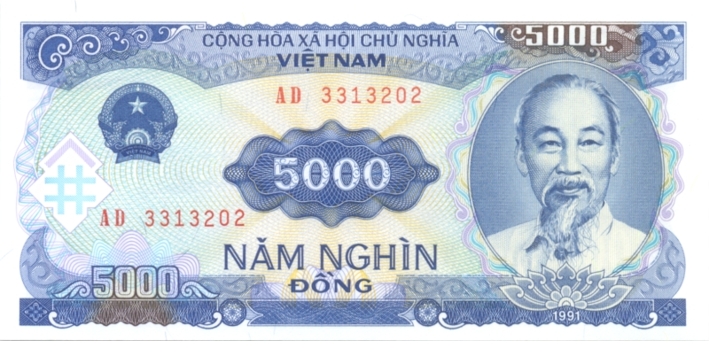 Банкнота номиналом 5000 донгов. Вьетнам. 1991 год