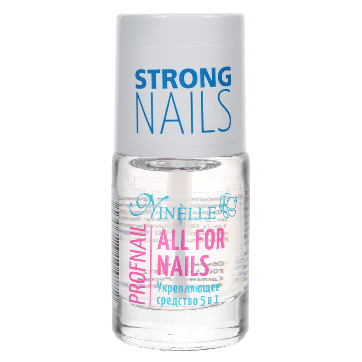 Ninelle Укрепляющее средство для ногтей 5 в 1 All For Nails, 11 мл768N10477 Ninelle Укрепляющее средство для ногтей 5 в 1 All For Nails, 11 мл768N10477Обладая укрепляющими свойствами, может использоваться как база под лак и как верхнее защитное покрытие. Помогает решить проблему слоящихся ногтей. Экстракт овса и алоэ вера защищают ноготь от вредного воздействия внешней среды и бытовой химии. Фиксирует декоративный лак, исключая возможность быстрого отслоения и потрескивания. В качестве закрепителя сохраняет кристальный блеск и предохраняет от выцветания. Товар сертифицирован.