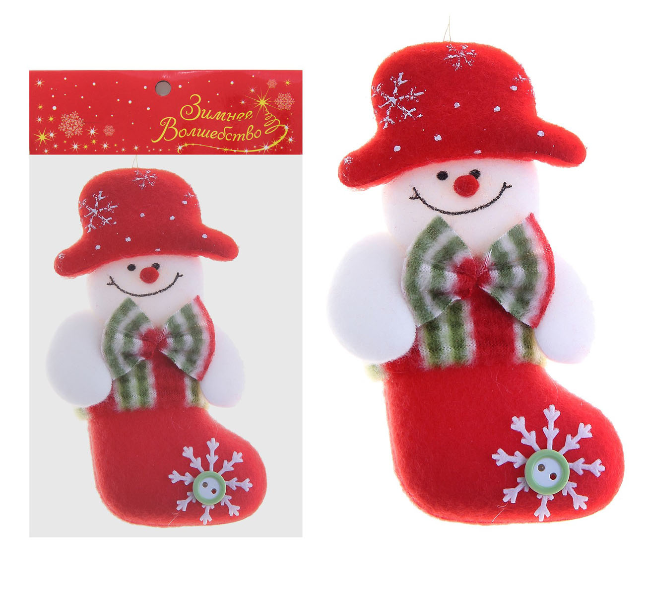 Новогоднее подвесное украшение Sima-land Снеговик. 718533718533 Новогоднее подвесное украшение Sima-land Снеговик. 718533718533Новогоднее украшение Sima-land Снеговик отлично подойдет для декорации вашего дома и новогодней ели. Игрушка выполнена из текстиля в виде забавного Снеговика с бабочкой на шее в сапожке, украшенном снежинкой и декоративной пуговицей. Украшение оснащено специальной текстильной петелькой для подвешивания. Елочная игрушка - символ Нового года. Она несет в себе волшебство и красоту праздника. Создайте в своем доме атмосферу веселья и радости, украшая всей семьей новогоднюю елку нарядными игрушками, которые будут из года в год накапливать теплоту воспоминаний. Коллекция декоративных украшений из серии Зимнее волшебство принесет в ваш дом ни с чем не сравнимое ощущение праздника! Материал: текстиль, пластик.