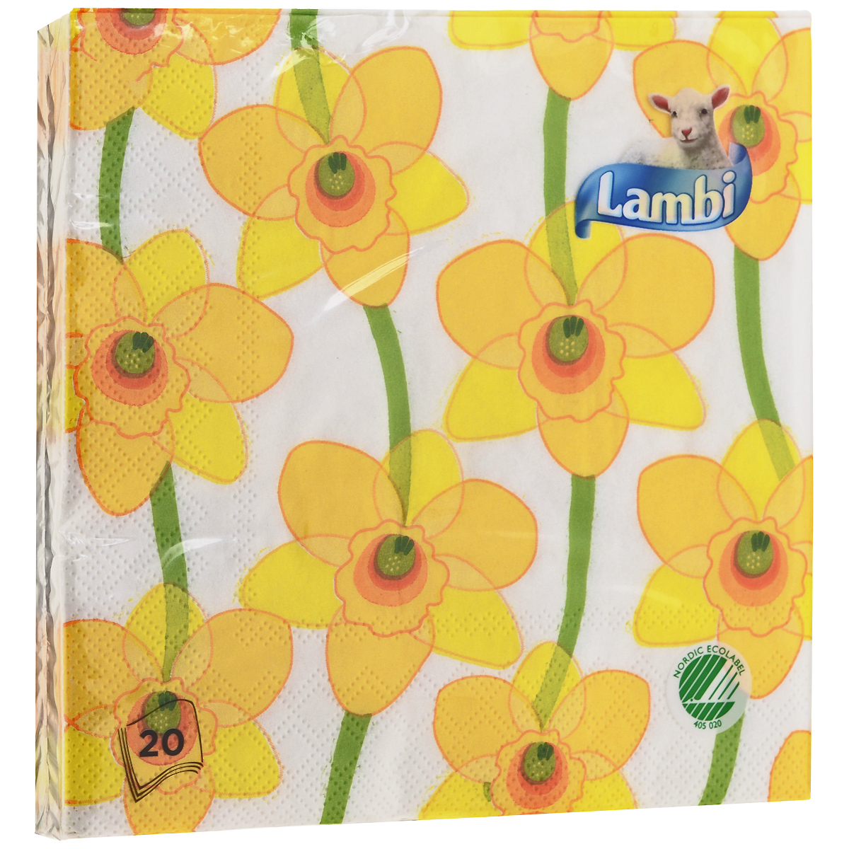 Салфетки Lambi Нарциссы, трехслойные, 33 см х 33 см, 20 шт2259 Салфетки Lambi Нарциссы, трехслойные, 33 см х 33 см, 20 шт2259Трехслойные бумажные салфетки Lambi Нарциссы, изготовленные из экологически чистого, высококачественного сырья - 100% целлюлозы, станут отличным дополнением праздничного стола. Они отличаются необыкновенной мягкостью и прочностью. Яркий дизайн салфеток с цветочным принтом придется вам по душе и подарит положительные эмоции. Товар сертифицирован.