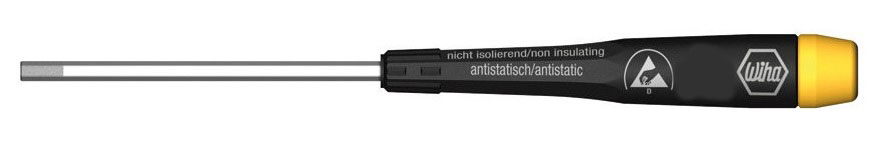 Отвертка Precision 275 ESD SW2,0x50 Wiha 0764607646 Отвертка Precision 275 ESD SW2,0x50 Wiha 0764607646Отвертка WIha Precision ESD с шестигранником оснащена диссипативной рукояткой, отводящей электростатический заряд. Жало выполнено из высококачественной хром-ванадий-молибденовой стали полной закалки с матовым хромированием. Наконечник Wiha ChromTop гарантирует максимальное соответствие размерности. Рукоятка Precision с крутящимся колпачком, поверхностное сопротивление 106-109 Ом. Нормы: IEC 61340-5-1.Общая длина отвертки: 14,5 см.Длина жала: 5 см.Размер ручки: 9,5 см х 1,2 см х 1,2 см.