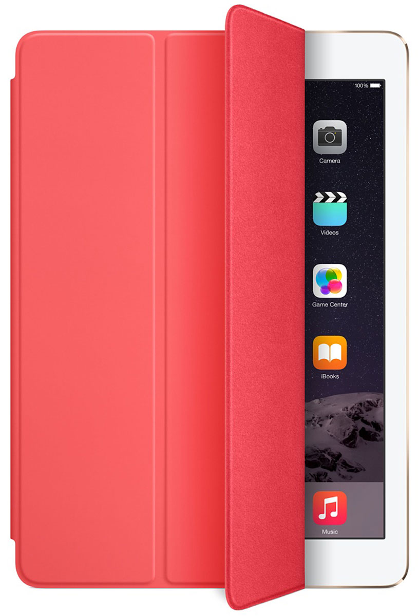 Apple Smart Cover чехол для iPad Air 2, PinkMGXK2ZM/A Apple Smart Cover чехол для iPad Air 2, PinkMGXK2ZM/AЛёгкая и прочная обложка Apple iPad Smart Cover полностью обновлена, чтобы соответствовать дизайну iPad Air 2. Она защищает дисплей планшета, не закрывая заднюю часть алюминиевого корпуса. Обложка изготовлена из мягкого прочного полиуретана и доступна в нескольких ярких цветах. А её мягкая подкладка из микрофибры того же цвета помогает поддерживать экран в чистоте. Крепление обложки идеально прилегает к корпусу планшета, а магниты надёжно удерживают её. При открытии чехла-обложки iPad Air автоматически выходит из режима сна, а при закрытии моментально возвращается в режим сна.Обложка Smart Cover может служить подставкой для набора текста. Сложите её, чтобы установить iPad Air 2 с удобным наклоном. Продуманная конструкция обложки Smart Cover также позволяет сложить её и превратить в идеальную подставку для общения в FaceTime и просмотра фильмов.
