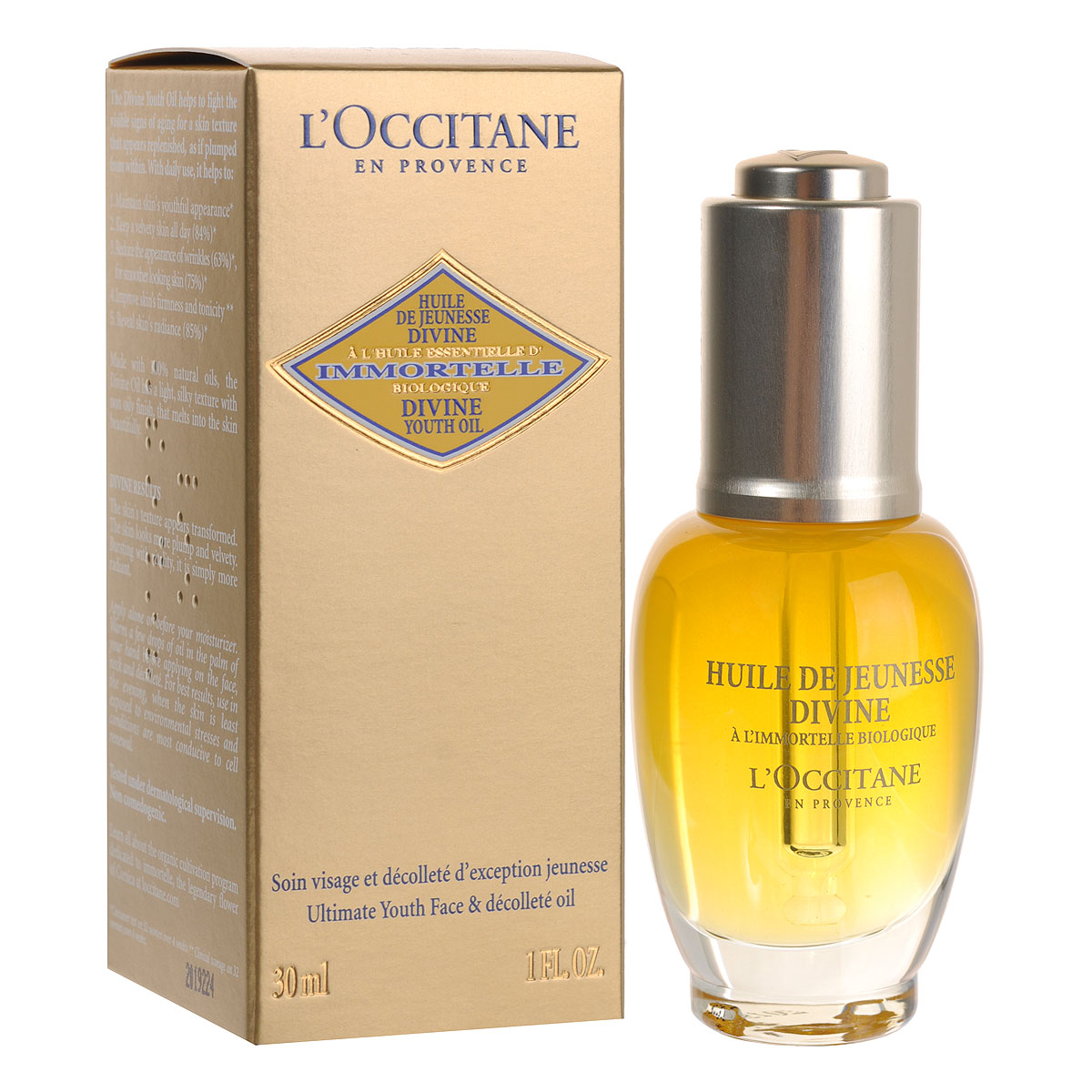 LOccitane Божественное масло для лица Иммортель, 30 мл311165 LOccitane Божественное масло для лица Иммортель, 30 мл311165Божественное масло борется со всеми признаками старения, возвращает коже молодой вид, делает ее более плотной и упругой. На 100% состоит из натуральных растительных масел, обладает густой и однородной текстурой, не оставляет жирных следов и безупречно впитывается в кожу. Некомедогенное.Товар сертифицирован.