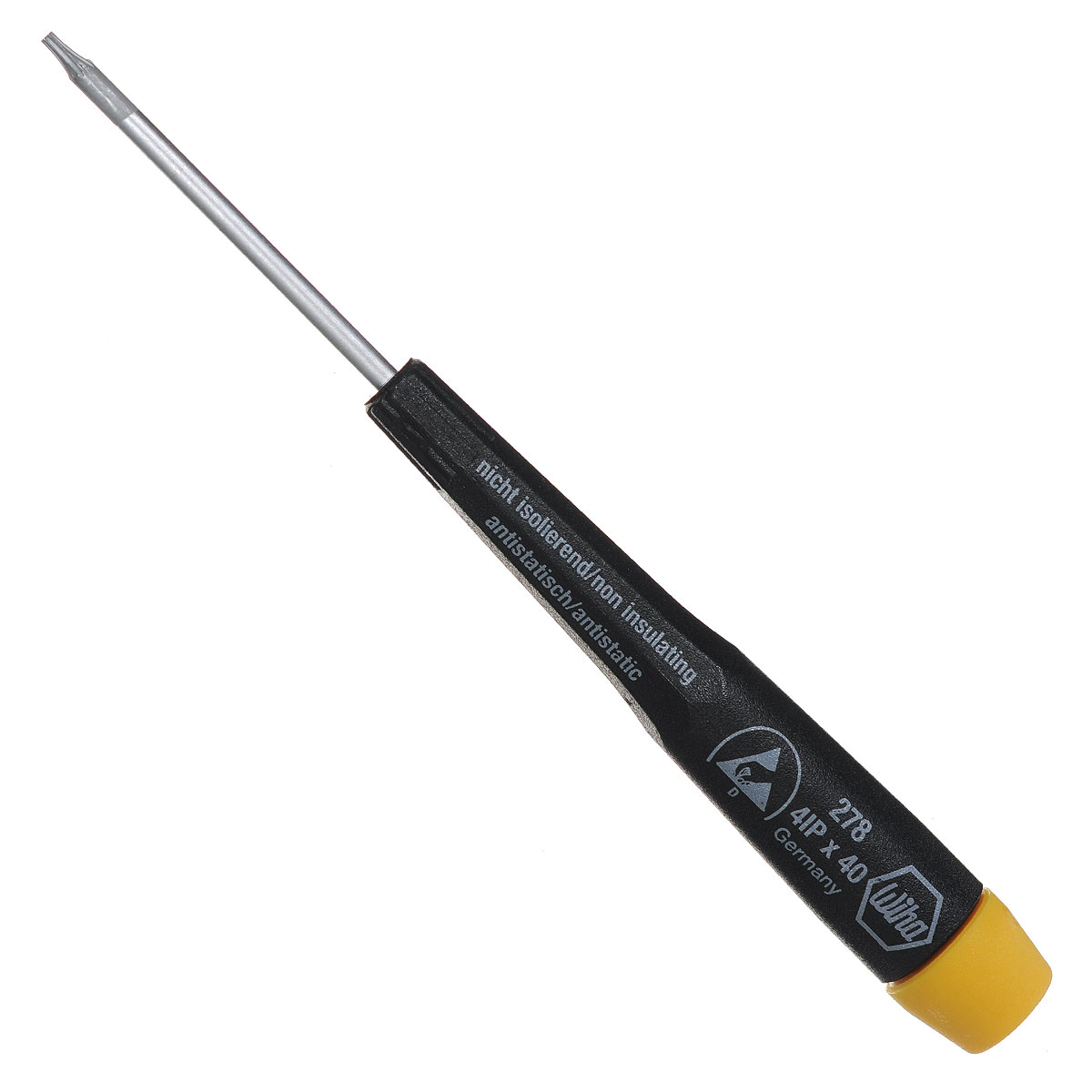 Отвертка Precision 278IP ESD TORX PLUS 4IPx40 Wiha 2819828198 Отвертка Precision 278IP ESD TORX PLUS 4IPx40 Wiha 2819828198Отвертка Wiha Precision ESD TORX Plus оснащена диссипативной рукояткой, отводящей электростатический заряд. Жало выполнено из высококачественной хром-ванадий-молибденовой стали полной закалки с матовым хромированием. Наконечник Wiha ChromTop гарантирует максимальное соответствие размерности. Рукоятка Precision с крутящимся колпачком, поверхностное сопротивление 106-109 Ом. Применяется для любых работ с деталями, подверженными воздействию электростатического заряда. Нормы: IEC 61340-5-1. Общая длина отвертки: 12 см. Длина жала: 4 см. Размер ручки: 8 см х 1,2 см х 1,2 см.