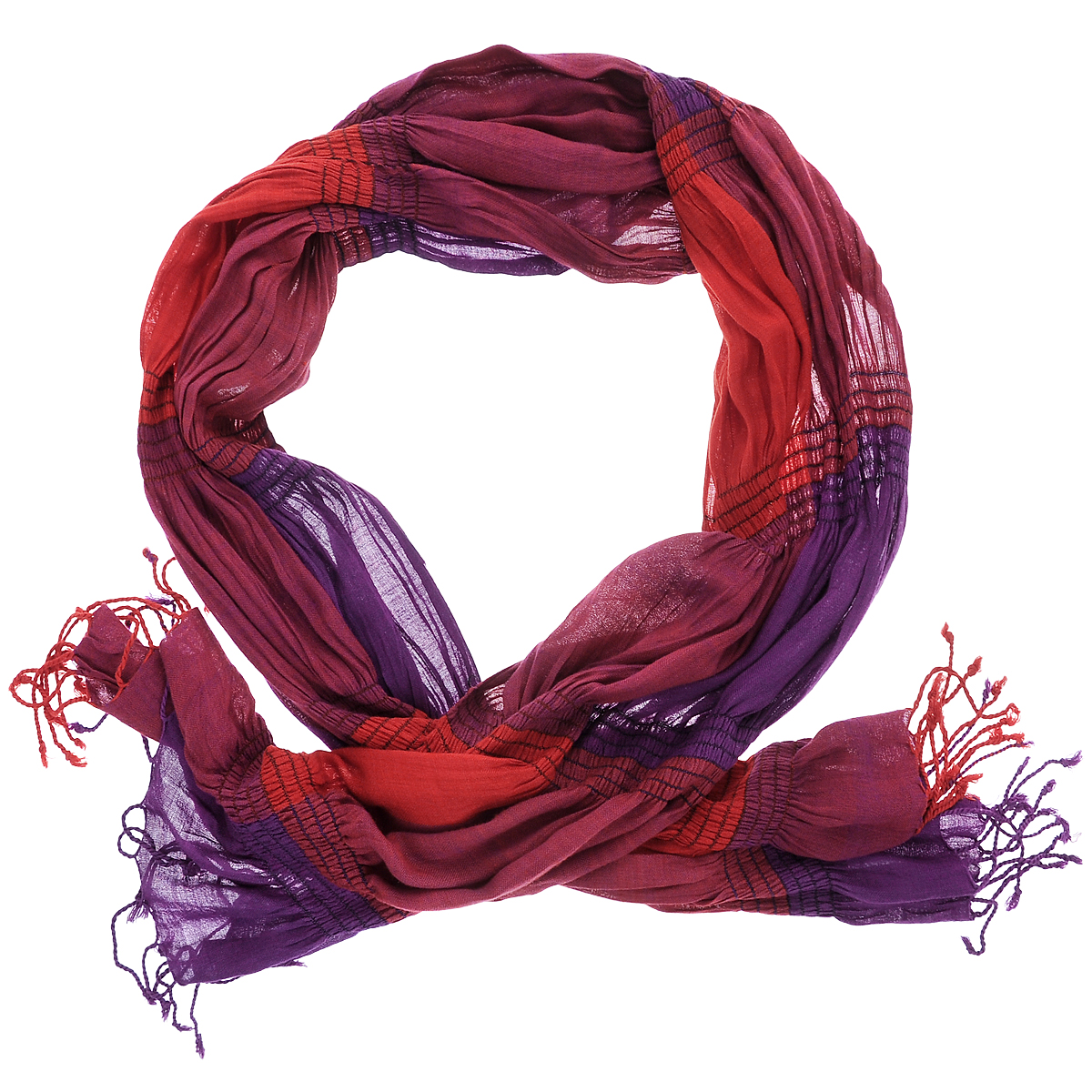 Шарф женский Ethnica, цвет: фиолетовый, кирпичный, вишневый. 288075н. Размер 50 см х 180 см