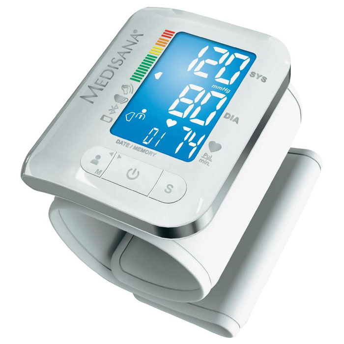 Medisana BW 300 Connect прибор для измерения и контроля давления (51294)BW 300 Medisana BW 300 Connect прибор для измерения и контроля давления (51294)BW 300Тонометр Medisana BW 300 Connect предназначен для измерения артериального давления на запястье и может подключаться к мобильным устройствам. Он способен измерять пульс, давление, выявлять аритмию, позволяет быстро получить результаты измерения. Прибор оснащен двумя блоками памяти по 180 ячеек, рассчитанными на двоих пользователей. Разработчики предусмотрели специальный режим для гостей, при включении которого результаты не фиксируются в памяти тонометра. Передача данных осуществляется с помощью технологии Bluetooth в сервис VitaDock Online через приложение VitaDock для мобильных устройств с платформами iOS и Android.