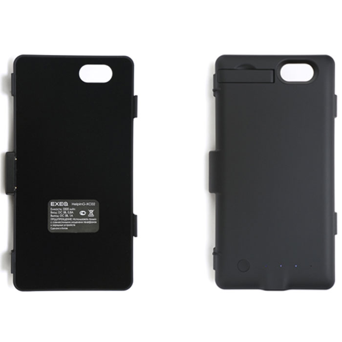 EXEQ HelpinG-XC02 чехол-аккумулятор для Sony Xperia Z1 Compact, Black (3300 мАч, клип-кейс)HelpinG-HX02 BL EXEQ HelpinG-XC02 чехол-аккумулятор для Sony Xperia Z1 Compact, Black (3300 мАч, клип-кейс)HelpinG-HX02 BLExeq HelpinG-XC02 – удобный чехол-аккумулятор для компактного смартфона Sony Xperia Z1 Compact. Специальная конструкция чехла позволит надежно защитить заднюю крышку смартфона, удобное боковое крепление позволит быстро поместить смартфон в чехол, а встроенный аккумулятор емкостью в 3300 мАч обеспечит своевременную подзарядку батареи телефона. Благодаря компактным размерам и небольшому весу чехол-аккумулятор совсем незначительно увеличивает габариты и вес смартфона.Зарядка аккумулятора чехла происходит от зарядного устройства смартфона и при этом смартфон не обязательно извлекать из чехла. Достаточно просто подключить зарядное к чехлу и нажать на кнопку питания на задней поверхности чехла – и начнется зарядка телефона. Если кнопку питания не нажимать, то начнется зарядка чехла-аккумулятора. Приятным дополнением HelpinG-XC02 также является наличие встроенной подставки, которая сможет поддерживать ваш смартфон в горизонтальном положении, например, для общения по Skype, просмотра фильмов или чтения электронных книг.