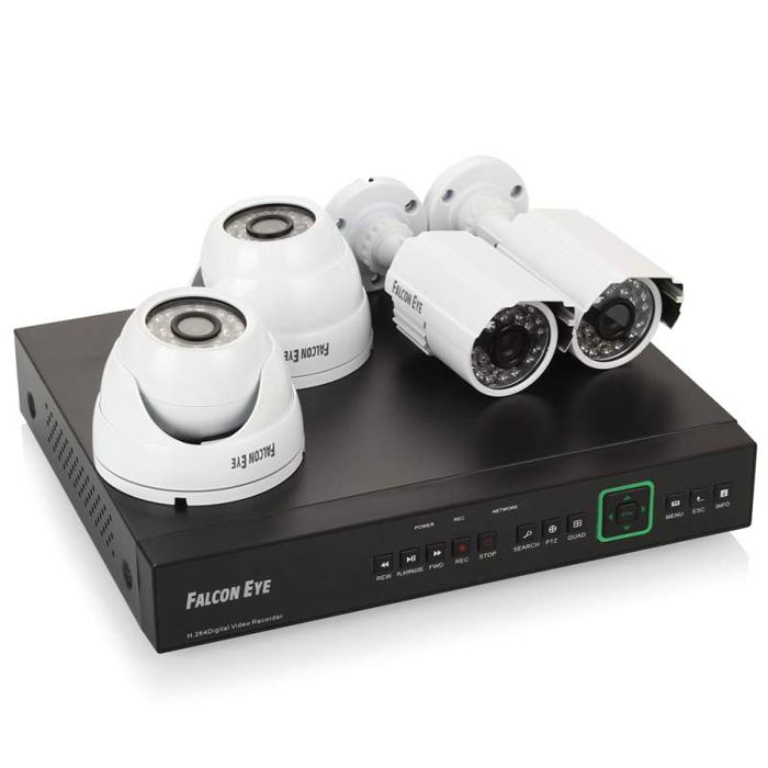 Falcon Eye FE-104D-KIT Офис комплект видеонаблюденияFE-104D-KIT Офис Falcon Eye FE-104D-KIT Офис комплект видеонаблюденияFE-104D-KIT ОфисFE-104KIT - современный комплект видеонаблюдения, представляющий собой набор высококачественного оборудования для самостоятельного построения системы видеонаблюдения. Развернуть и настроить систему сможет даже не обладающий специальными знаниями человек. Технические характеристики комплекта, надежность и функциональность удовлетворяют строгим критериям оценки систем безопасности для дома офиса или дачи. Камеры с разрешением 700 телевизионных линий позволят записать сигнал с четкостью, достаточной для детального просмотра, а также для того, чтобы при необходимости использовать видеозапись, как доказательство противоправного действия. В регистраторе воплощены передовые технологии для систем аналогового видеонаблюдения: разрешение записи до 960Р (960х576) и возможность удаленного просмотра видео при помощи облачной технологии P2P (cloud) на мобильных устройствах различных платформ.