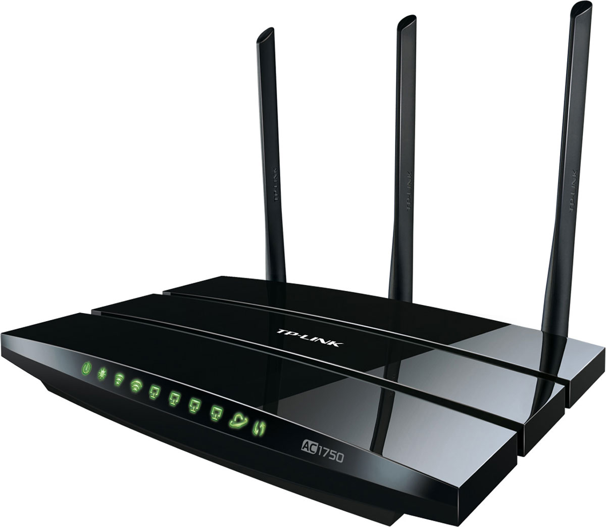 TP-Link Archer C7 AC1750 беспроводной маршрутизаторArcher C7 TP-Link Archer C7 AC1750 беспроводной маршрутизаторArcher C7Маршрутизатор TP-Link Archer C7 AC1750 поддерживает следующее поколение стандарта беспроводной связи 802.11ac, скорость которого в 3 раза превышает возможности устройств серии N. Устройство передаёт данные в двух частотных диапазонах, обеспечивая совокупную пропускную способность до 1,75 Гбит/с. При скорости в 1,3 Гбит/с на частоте 5 ГГц и 450 Мбит/с на частоте 2,4 ГГц Archer C7 является превосходным выбором для просмотра потокового видео в формате HD, онлайн-игр и других задач, требовательных к пропускной способности.Один гигабитный порт WAN и четыре гигабитных порта LAN обеспечивают скорость, в четыре раза превышающую скорость стандартного Ethernet-соединения. Archer C7 является мощным сетевым центром, способным поддерживать надежную и в высшей степени быструю проводную сеть.Благодаря двум многофункциональны портам USB вы сможете предоставить совместный доступ к принтерам, файлам и мультимедиа для различных устройств в вашей локальной сети или удалённо через ftp-сервер.3 внешние антенны, работающие на частоте 5 ГГц, и 3 внутренние антенны, работающие на частоте 2,4 ГГц, в совокупности с их более высокой технологией производства, позволят устройству поддерживать высокую скорость соединения на больших расстояниях. Все это обеспечит увеличенную зону покрытия беспроводной сети, а также надежность соединения в любой точке вашего дома или офиса.Дополнительные 3 внутренние антенны 2,4 ГГцКнопка Wi-Fi On/Off позволяет пользователям включать и выключать беспроводную связьБыстрая настройка защищённого WPA-соединения одним нажатием кнопки WPSВозможность гостевого доступа обеспечивает отдельный доступ в беспроводную сеть для гостей, подключающихся к вашей домашней или рабочей сетиКонтроль доступаЛокальное управлениеУдалённое управлениеЗащита от DoS-атакМежсетевой экран SPI