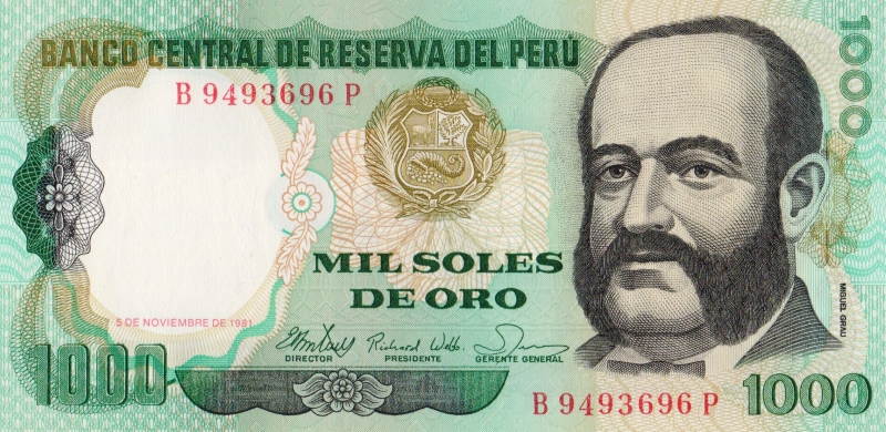 Банкнота номиналом 1000 солей. Перу, 1981 год