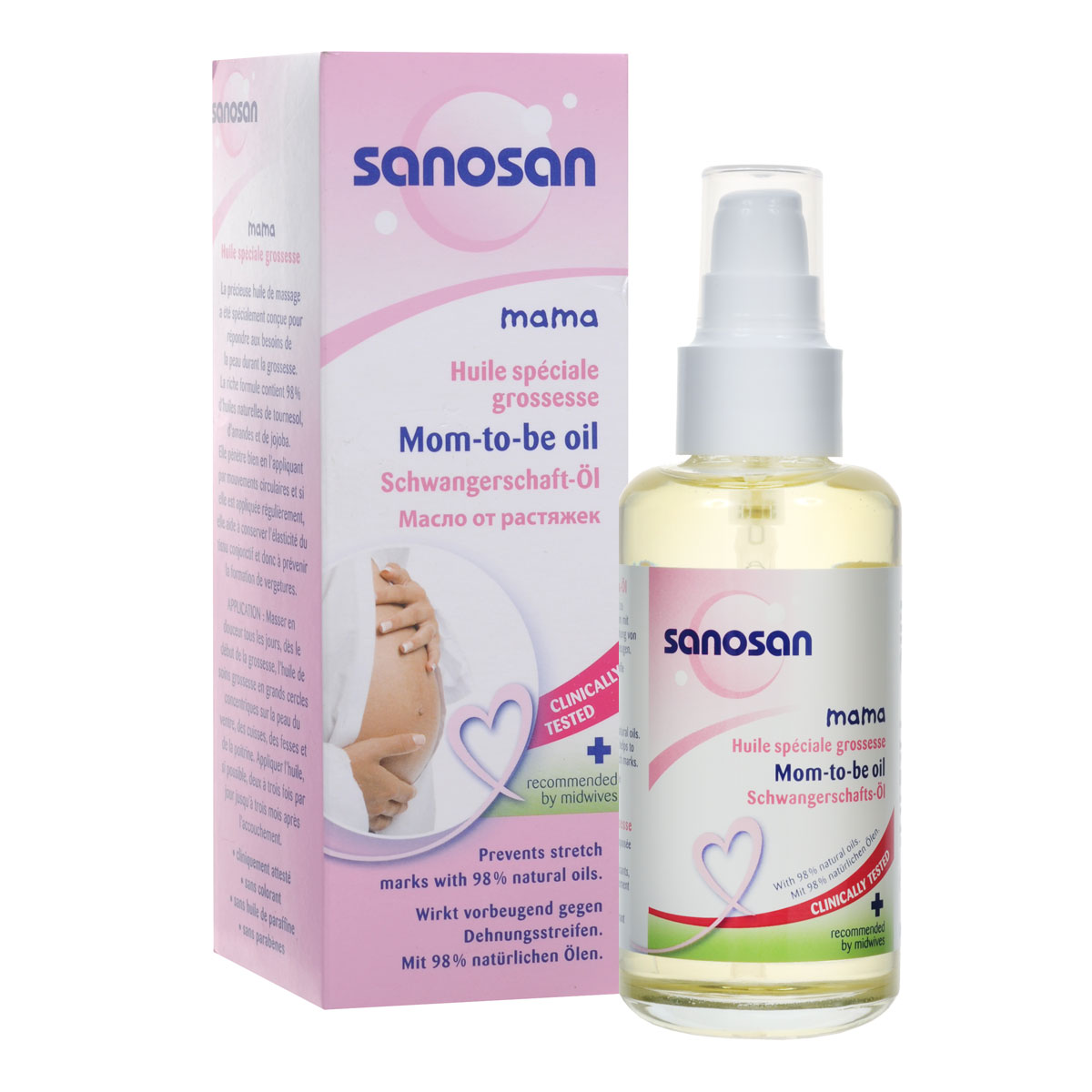 Sanosan Масло от растяжек Sanosan mama, в период беременности, 100 мл03.02.01.089439 Sanosan Масло от растяжек Sanosan mama, в период беременности, 100 мл03.02.01.089439Нежное масло Sanosan mama специально создано для ухода за кожей в период беременности. Состоит на 97% из натурального масла подсолнечника, миндального масла и масла жожоба. Массажное масло предупреждает появление растяжек и повышает эластичность кожи. Восстанавливает потерянный тонус кожи.Гипоаллергенно.Массажное масло не содержит парафинового масла и красителей.Товар сертифицирован.