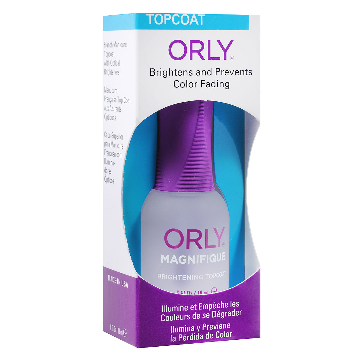 Orly Верхнее покрытие Magnifique с эффектом мокрого лака и УФ фильтром, 18 мл24260 Orly Верхнее покрытие Magnifique с эффектом мокрого лака и УФ фильтром, 18 мл24260Эксклюзивное быстросохнущее верхнее покрытие Orly Magnifique с оптическим отражателем и ультрафиолетовым фильтром придает покрытию прочный глянец, защищает лак от скалывания и пожелтения. Надолго сохранит первоначальный цвет маникюра и придаст ему изумительное сияние.Применение: нанести один-два слоя на покрытые лаком ногти. Характеристики:Объем: 18 мл. Артикул: 44260. Производитель: США. Товар сертифицирован.Состав: этилацетат, бутилацетат, изопропил, ацетобутират целлюлозы, тосиламид-эпоксидная смола, триметилпентанил диизобутират, акриловый сополимер, диметикон, оптический отражатель, краситель.