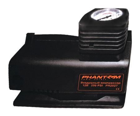 Компрессор воздушный Phantom PH2027, 85 Вт2027 Компрессор воздушный Phantom PH2027, 85 Вт2027Воздушный компрессор Рhantom PН2027 мощностью 85 Вт может использоваться для накачивания различного спортивного оборудования от велосипедных шин до баскетбольных мячей. Особенности: Надежный поршневой двигатель; Ударопрочный корпус; Пониженный уровень шума; Механический манометр; Подключение в гнездо прикуривателя 12 В; Эргономичная конструкция с отсеками для хранения провода и шланга.