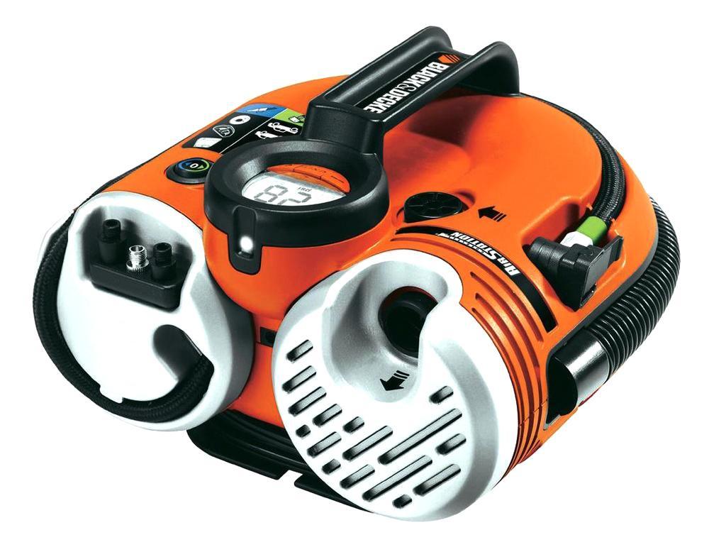 Автомобильный компрессор Black&Decker ASI500ASI500 Автомобильный компрессор Black&Decker ASI500ASI500Универсальный компрессор Black&Decker ASI500 с возможностью работы от встроенного аккумулятора и предустановкой необходимого давления, предназначенный для накачивания шин легковых автомобилей, квадроциклов, мотоциклов, велосипедов, надувных матрацев и спортивного инвентаря. Рабочее давление: 0-8,3/0-11,3 бар.