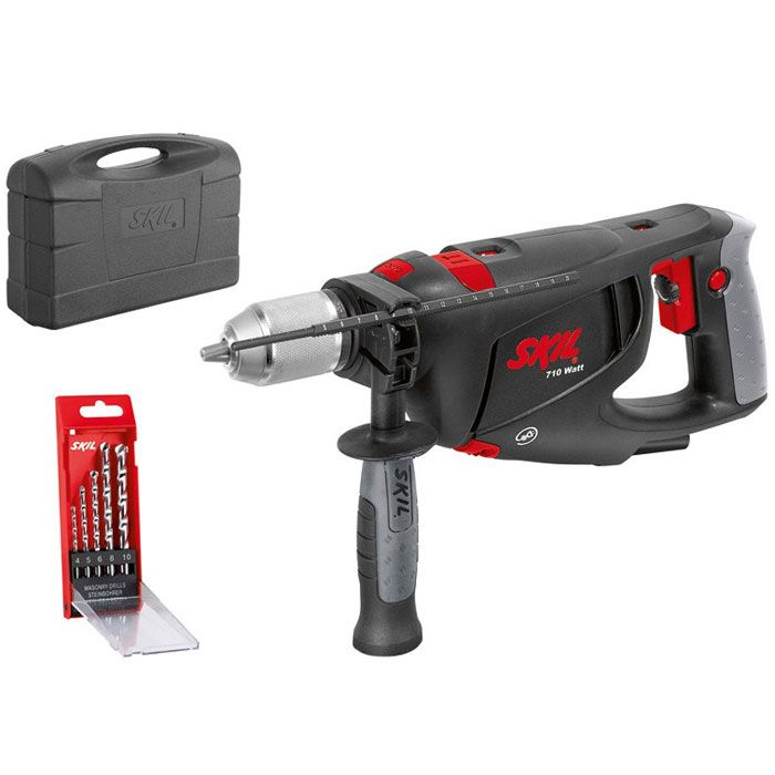 Skil 6LD дрель ударная (F0165LD)F0165LD Skil 6LD дрель ударная (F0165LD)F0165LDSkil 6LD - эргономичная ударная дрель с современным дизайном. Модель оснащена 13-миллиметровым износостойким металлическим одномуфтовым быстрозажимным патроном. Удобная система блокировки шпинделя специально создана для быстрой и простой смены принадлежностей. Высокая частота ударов и мощный двигатель обеспечивает быстрое и легкое сверление каменной кладки. Регулятор глубины устанавливается легко и быстро. Поддерживать оптимальную производительность поможет удобный выключатель с функцией регулировки скорости. Рукоятки с мягким нескользящим покрытием обеспечивают комфортные условия работы.Скорость без нагрузки: 0-3100 об/минУровень звукового давления: 96 дБУровень звуковой мощности: 107 дБУровень вибрации (при сверлении отверстия в металле): 7,2 м/с2Уровень вибрации (ударное сверление отверстий в бетоне) : 24,2 м/с2