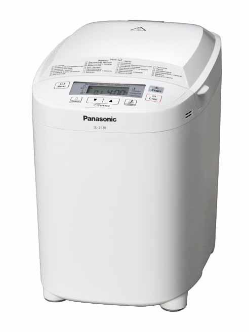 Panasonic SD-2510WTS хлебопечкаSD-2510WTS Panasonic SD-2510WTS хлебопечкаSD-2510WTSСогласитесь, что хлеб всегда был самым необходимым продуктомнашего рациона. Трудно себе представить ежедневный рацион безкусочка ароматного хлеба. Вы можете купить хлеб в магазине, но лучшевсе-таки испечь кирпичик свежего хлеба самостоятельно. Тем более,что с хлебопечкой Panasonic SD-2510WTS сделать это очень легко.Необходимо просто загрузить нужные ингредиенты и нажать кнопкустарт. Через определенное время в вашем доме будет приятно пахнутьсвежим хлебом! Тем более, что приготовленный вами хлеб будет нетолько свежим, но и полезным.Цифровой таймер (до 13 часов)Выбор цвета корочкиВремя поддержания температуры 1 ч13 программ выпечки