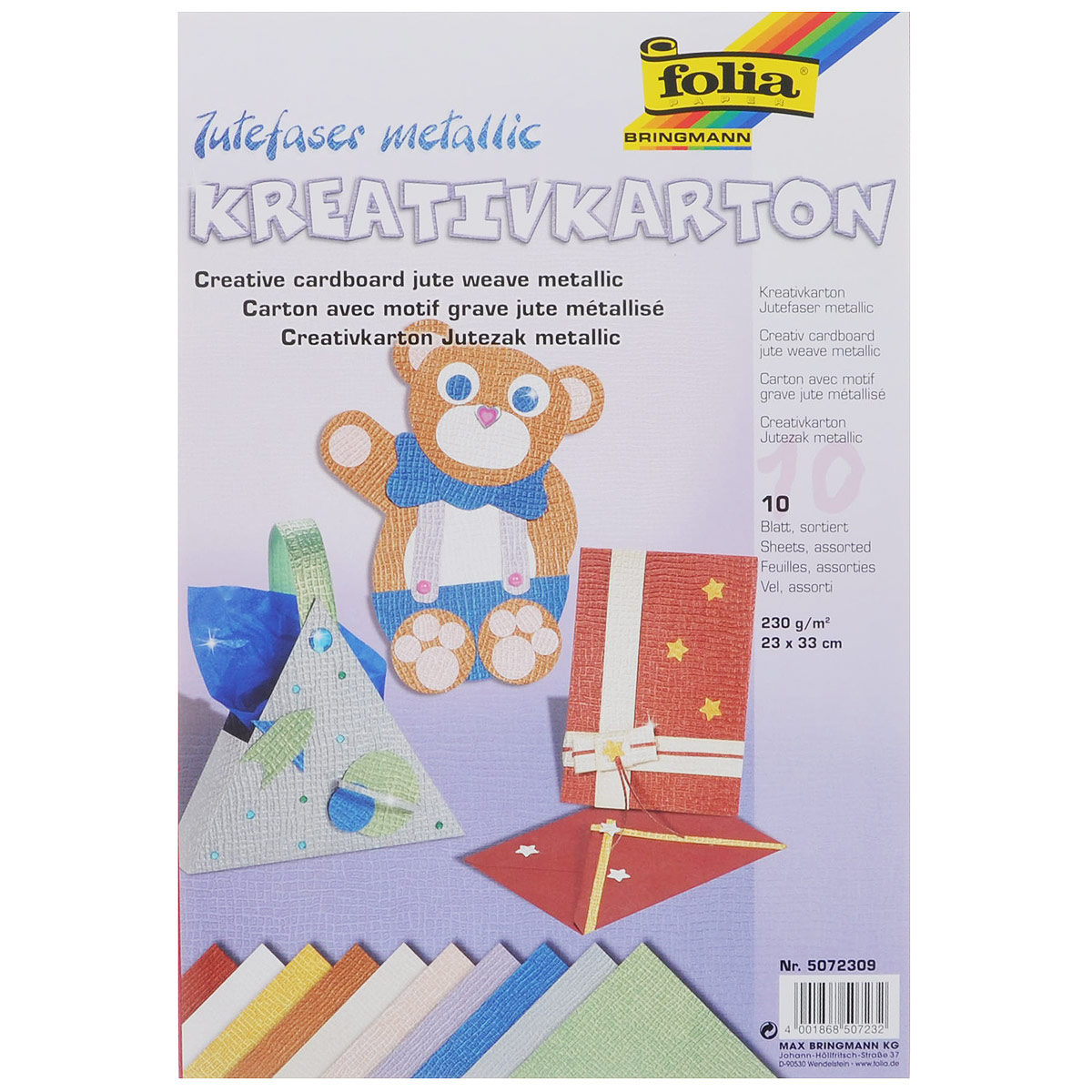 Картон текстурированный Folia Джут, 23 x 33 см, 10 листов7708034 Картон текстурированный Folia Джут, 23 x 33 см, 10 листов7708034Картон Folia Джут с оригинальной текстурой идеально подходит для декора, скрапбукинга, создания поздравительных карточек, украшения интерьера, различных поделок и др. Картон прекрасно держит форму и отлично крепится. Размер листа: 23 см х 33 см. Плотность: 230 г/м2. Комплектация: 10 листов.
