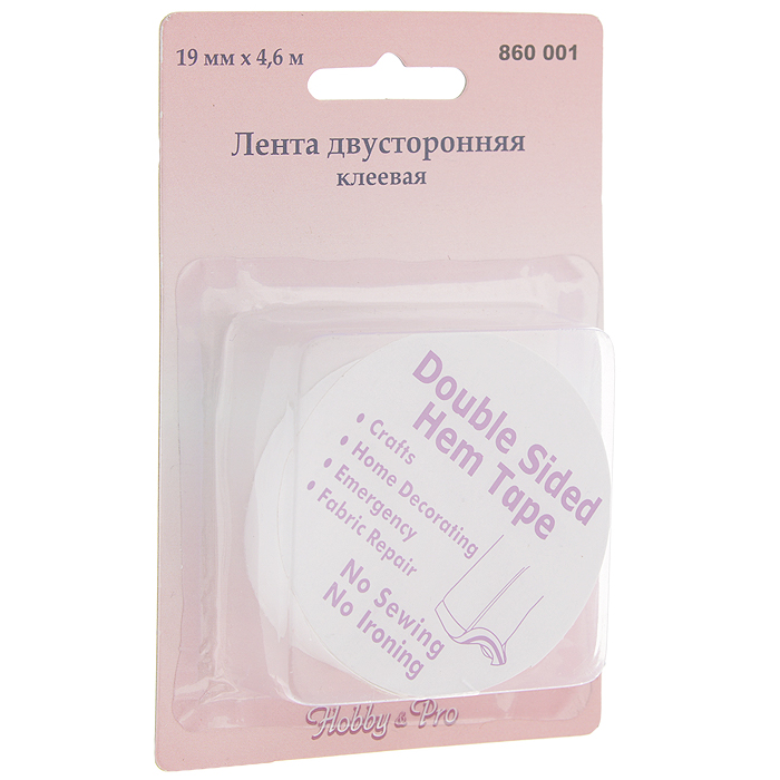 Лента клеевая Hobby & Pro, двусторонняя, ширина 1,9 см, длина 4,6 м860001 Лента клеевая Hobby & Pro, двусторонняя, ширина 1,9 см, длина 4,6 м860001Лента клеевая Hobby & Pro выполнена из полиэстера и предназначена для временного закрепления деталей и обработки края одежды или ткани. Необходима для укрепления швов, на которые приходится усиленная нагрузка.
