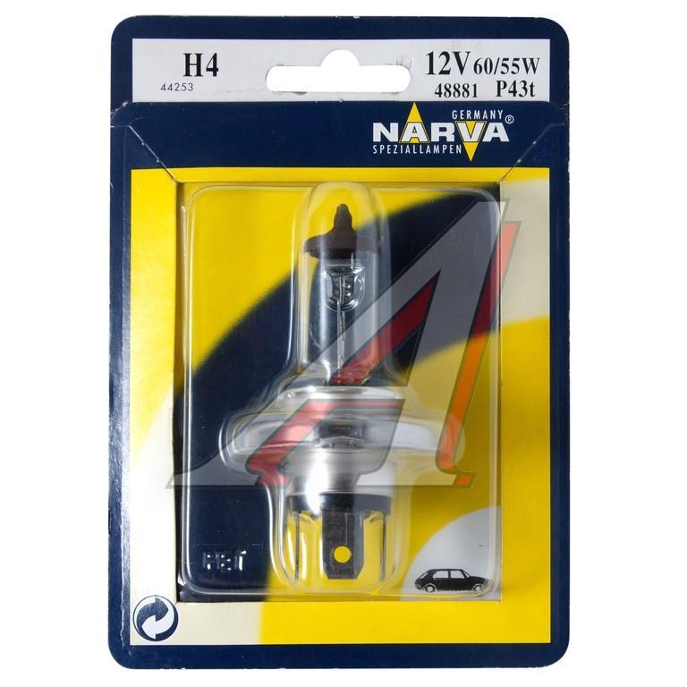 Лампа автомобильная Narva H4 12V-60/55W (P43t) (блистер 1шт) 4888148881 (бл.1) Лампа автомобильная Narva H4 12V-60/55W (P43t) (блистер 1шт) 4888148881 (бл.1)Галогенные лампы NARVA пригодны для всех современных автомобилей, оборудованных фарами головного света, предусматривающими использование галогенных ламп. Эти лампы могут использоваться круглый год в любых погодных условияхНапряжение: 12 вольт
