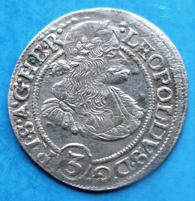 Монета 3 крейцера, 1670 год. SHS, Силезия (Польша-Германия), Леопольд