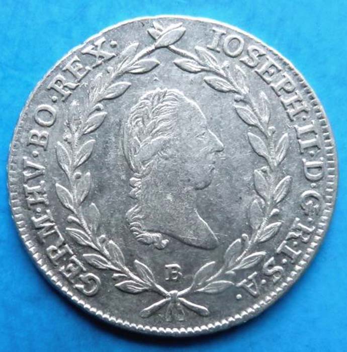 Монета 20 крейцеров, 1788 год. Австро-Венгрия, Кремниц (B), Йозеф II (Иосиф II)