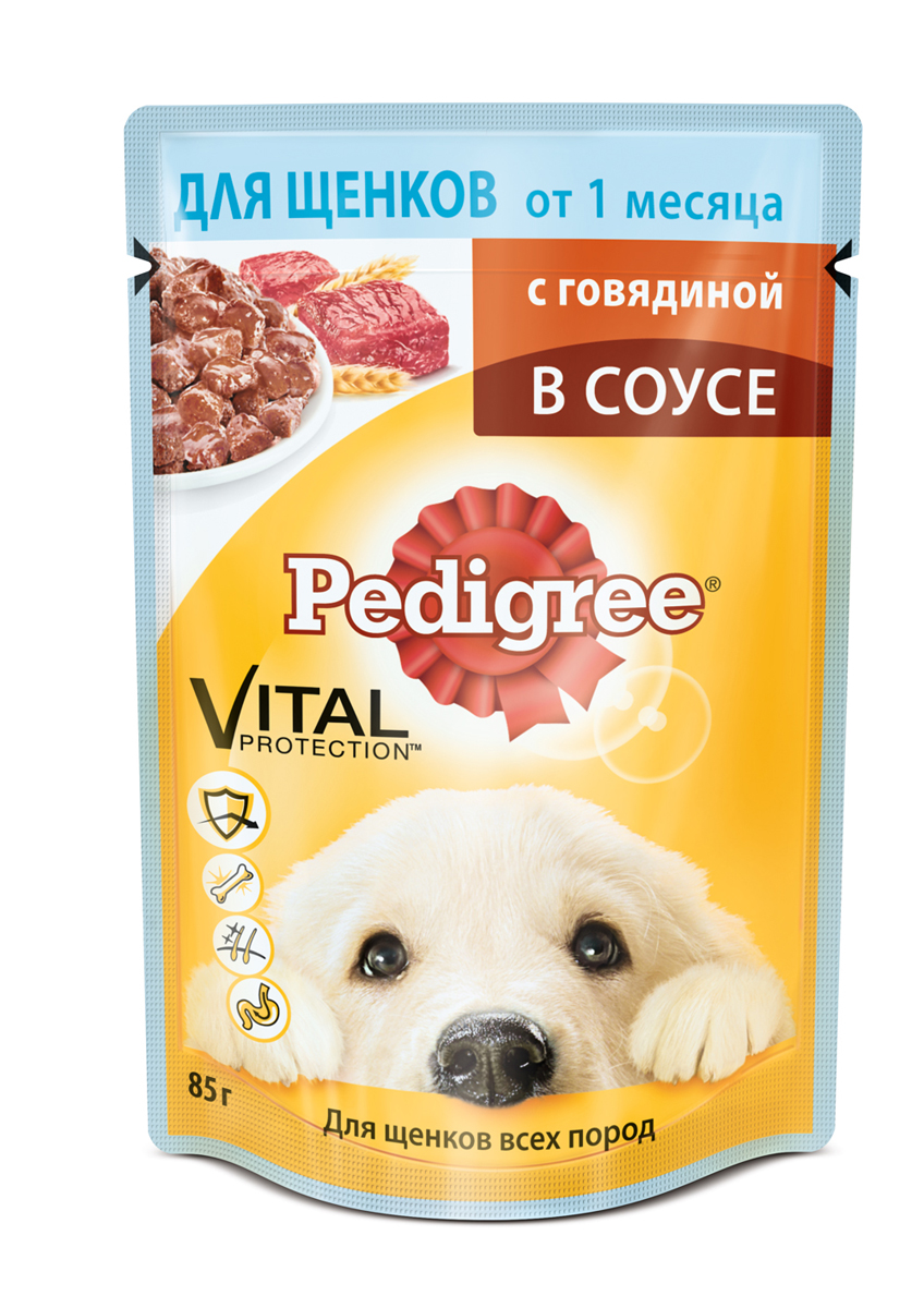 Консервы Pedigree для щенков всех пород, с говядиной, 85 г53662 Консервы Pedigree для щенков всех пород, с говядиной, 85 г53662Консервы Pedigree представляют собой мясные кусочки в восхитительном соусе, приготовленные с учетом потребностей щенков в период наиболее интенсивного роста. Консервы содержат все в необходимых пропорциях: белки - для развития мышечной системы, полинасыщенные жирные кислоты - для здоровой кожи и блестящей шерсти, антиоксиданты - для укрепления иммунитета, клетчатка - для здорового пищеварения. Консервы Pedigree - это вкусная мясная порция, обеспечивающая вашему щенку здоровье и необходимые ему жизненные силы.Особенности консервов Pedigree:комплекс антиоксидантов (в том числе витамин Е) укрепляет иммунитет вашей собаки, повышая защитные силы организма, помогает лучше справляться с негативными воздействиями окружающей среды и стрессами; сочетание линолевой кислоты, витаминов и минералов делает кожу четвероного друга здоровой и придает шелковый блеск его шерсти; все питательные веществарациона великолепно усваиваются, а клетчатка, входящая в состав, помогает пищеварению вашего питомца; не содержат сои, консервантов, ароматизаторов, искусственных красителей и усилителей вкуса.В рацион домашнего любимца нужно обязательно включать консервированный корм, ведь его главные достоинства - высокая калорийность и питательная ценность.Состав: мясо и субпродукты (в том числе говядина минимум 4%), злаки, растительноемасло, витамины, минеральные вещества.Пищевая ценность в 100 г: белки - 8 г, жиры - 7 г, зола - 2 г, клетчатка - 0,5 г, влага - 80 г,витамин А - 150 МЕ, витамин Е - 15 мг, витамин D - 25 МЕ.Энергетическая ценность в 100 г: 90 ккал.Вес: 85 г.Товар сертифицирован.