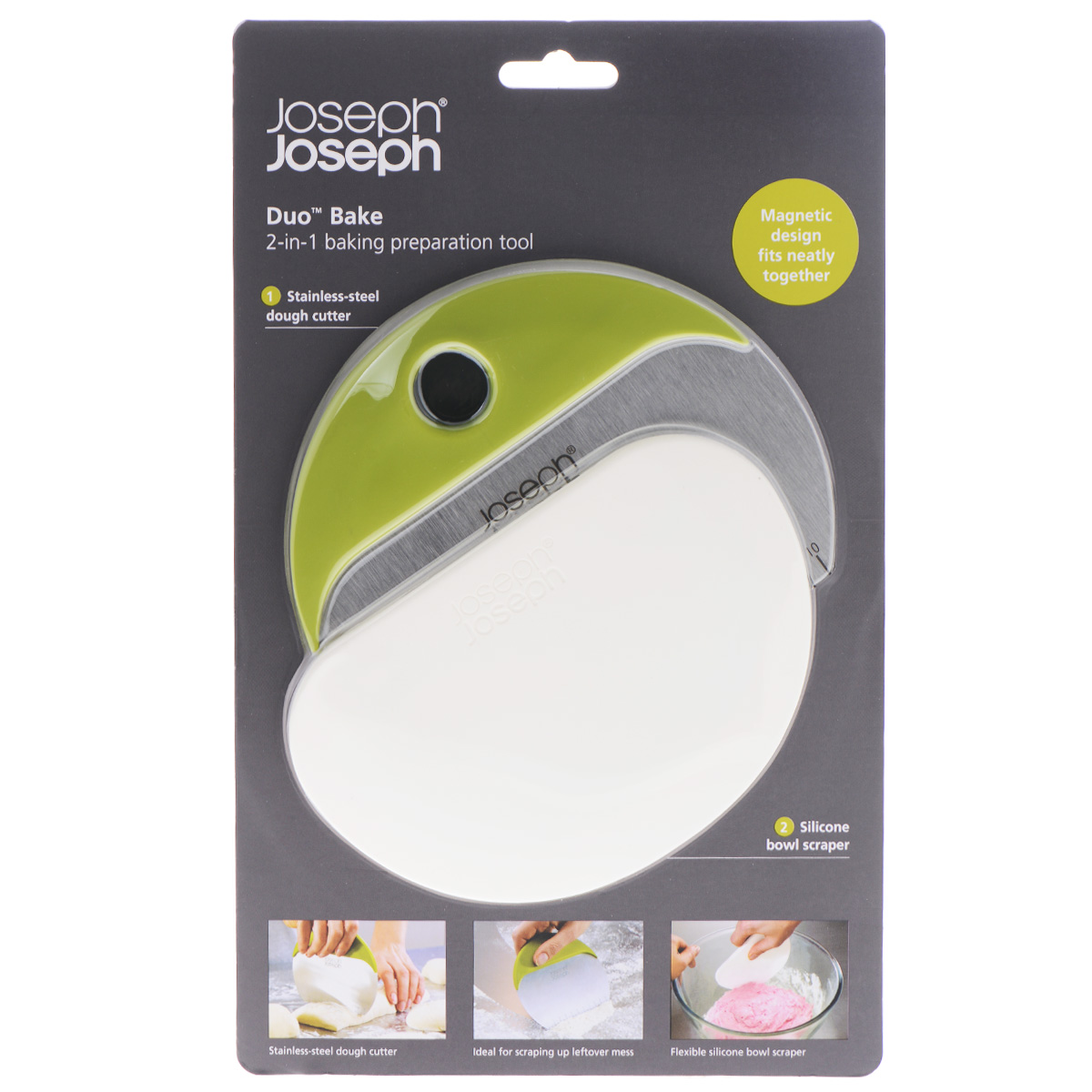 Нож-скребок для теста Joseph Joseph Duo Bake, цвет: белый, зеленый40017 Нож-скребок для теста Joseph Joseph Duo Bake, цвет: белый, зеленый40017Нож-скребок для теста Joseph Joseph Duo Bake соединяет в себе сразу несколько функций, упрощая тем самым процесс приготовления теста. Силиконовой стороной вы можете счистить тесто с краев миски, а при помощи лезвия из нержавеющей стали с мерными делениями нарежете тесто на кусочки любого размера. Силиконовую часть можно использовать после завершения процесса готовки, чтобы очистить поверхность стола от муки.Размер ножа: 13,5 см х 11 см х 0,6 см.Размер скребка: 14 см х 9 см х 0,5 см.Не рекомендуется мыть в посудомоечной машине.