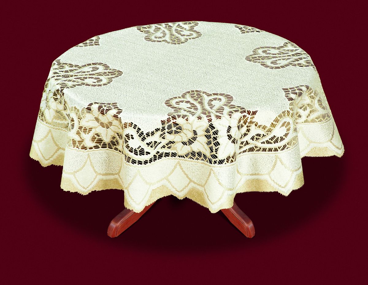 Скатерть Haft, цвет: кремовый, золотистый, диаметр 160 см. 33163-16033163-160 Скатерть Haft, цвет: кремовый, золотистый, диаметр 160 см. 33163-16033163-160Великолепная круглая скатерть Haft, выполненная из полиэстера, органично впишется в интерьер любого помещения, а оригинальный дизайн удовлетворит даже самый изысканный вкус. Скатерть изготовлена из сетчатого материала с ажурным цветочным рисунком. Скатерть Haft создаст праздничное настроение и станет прекрасным дополнением интерьера гостиной, кухни или столовой.Диаметр скатерти: 160 см.