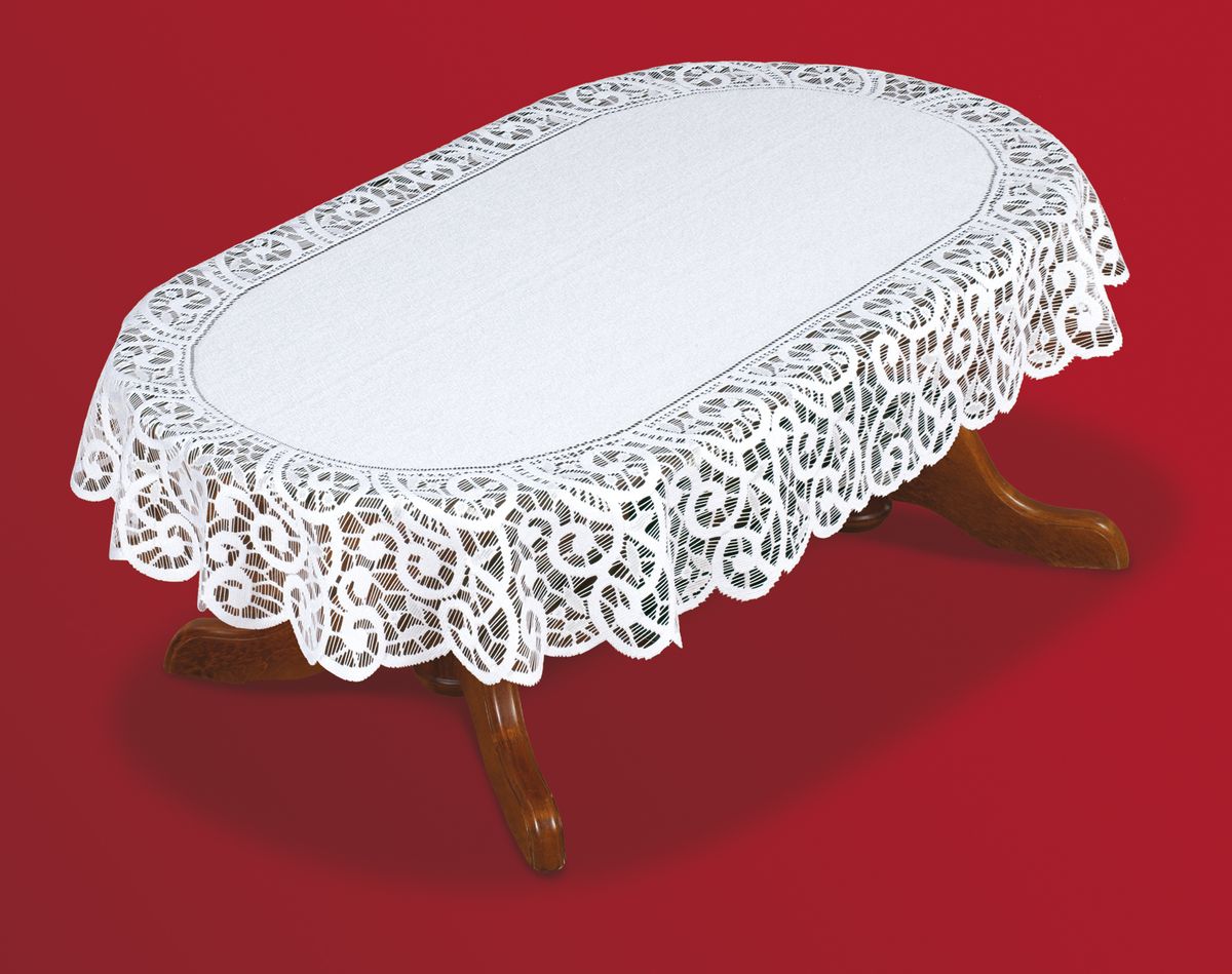Скатерть Haft, овальная, цвет: белый, 160x 120 см. 50641-12050641-120 Скатерть Haft, овальная, цвет: белый, 160x 120 см. 50641-12050641-120Великолепная овальная скатерть Haft, выполненная из полиэстера, органично впишется в интерьер любого помещения, а оригинальный дизайн удовлетворит даже самый изысканный вкус. Скатерть изготовлена из сетчатого материала с ажурным рисунком по краям. Края скатерти закруглены. Скатерть Haft создаст праздничное настроение и станет прекрасным дополнением интерьера гостиной, кухни или столовой.