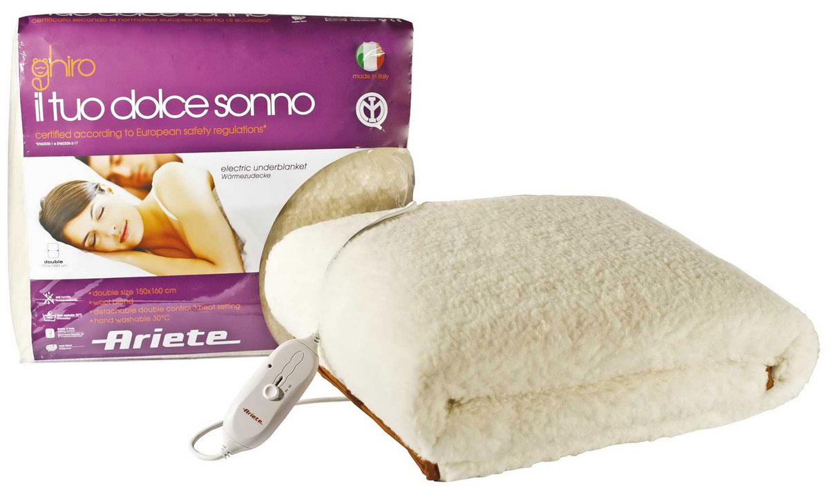 Ariete Double Wool Blend Underblanket электроодеяло (8813)8813 Ariete Double Wool Blend Underblanket электроодеяло (8813)8813Ariete Double Wool Blend Underblanket - это новая серия электрических одеял. Электроодеяло равномерно распределяет тепло по всей поверхности постели, устраняя влагу и обеспечивая комфортный отход ко сну. Имеет три уровня регулировки температуры.