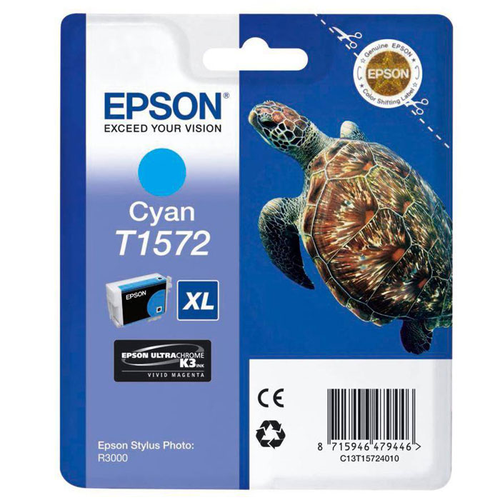Epson T1572 XL (C13T15724010), Cyan картридж для Stylus Photo R3000C13T15724010 Epson T1572 XL (C13T15724010), Cyan картридж для Stylus Photo R3000C13T15724010Картридж с чернилами Epson T157 XLдля струйных принтеров.
