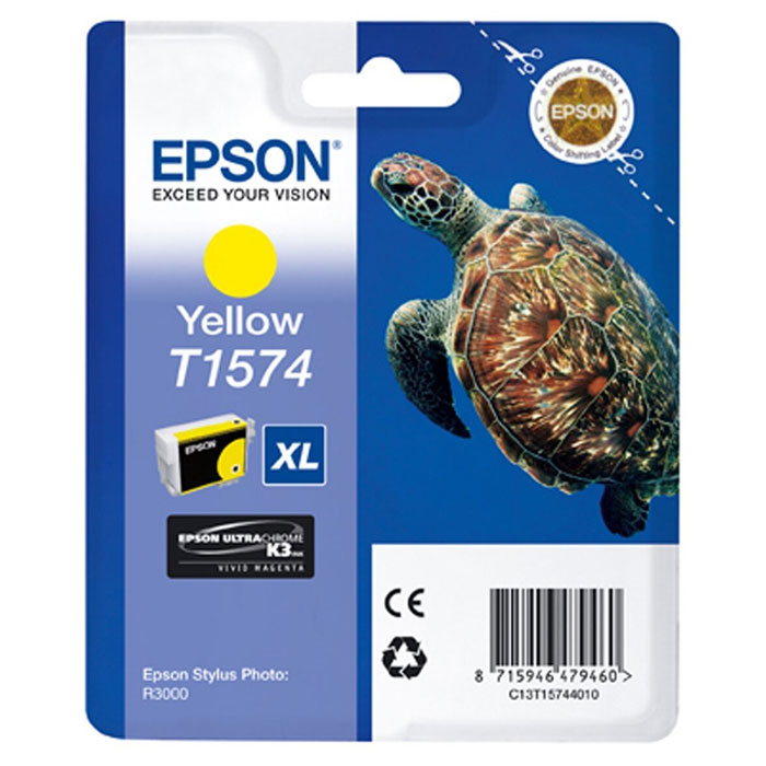Epson T1574 XL (C13T15744010), Yellow картридж для Stylus Photo R3000C13T15744010 Epson T1574 XL (C13T15744010), Yellow картридж для Stylus Photo R3000C13T15744010Картридж с чернилами Epson T157 XLдля струйных принтеров.
