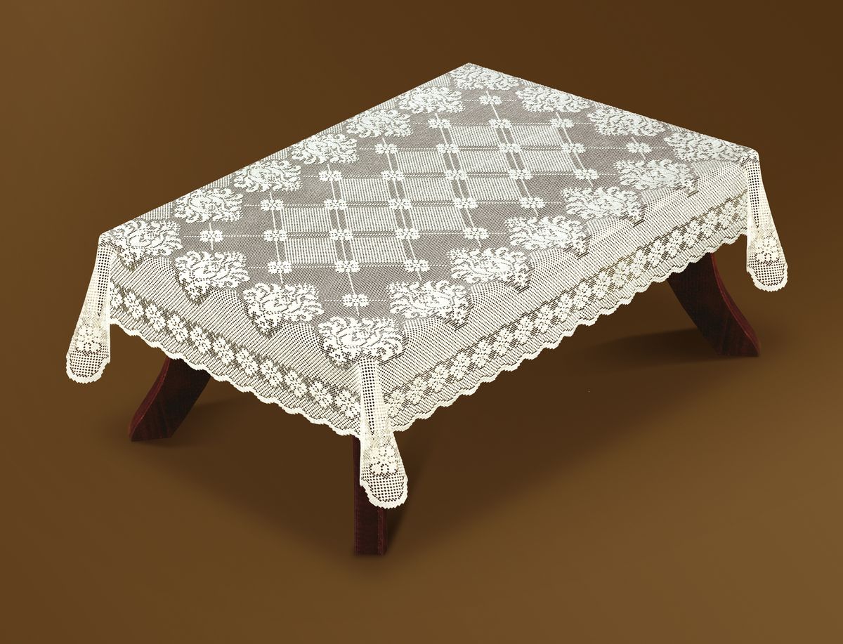 Скатерть Haft Gold Line, прямоугольная, цвет: кремовый, 305x 150 см. 218950/150218950/150 Скатерть Haft Gold Line, прямоугольная, цвет: кремовый, 305x 150 см. 218950/150218950/150Великолепная прямоугольная скатерть Haft Gold Line, выполненная из полиэстера, органично впишется в интерьер любого помещения, а оригинальный дизайн удовлетворит даже самый изысканный вкус. Скатерть изготовлена из сетчатого материала с ажурным цветочным рисунком. Края скатерти ажурные.Скатерть Haft Gold Line создаст праздничное настроение и станет прекрасным дополнением интерьера гостиной, кухни или столовой.