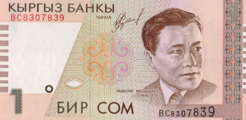 Банкнота номиналом 1 сом. Кыргызстан, 1999 год