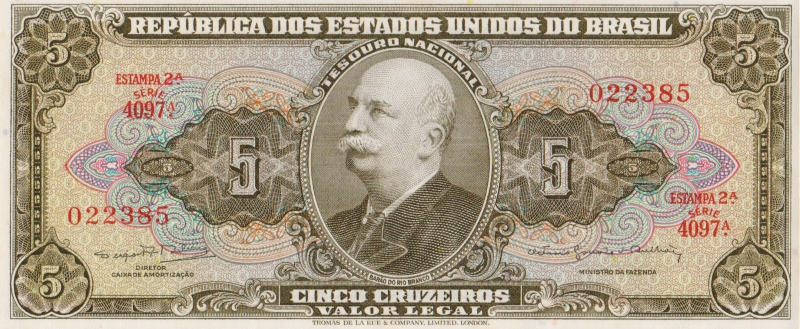 Банкнота номиналом 5 крузейро. Бразилия, 1964 год