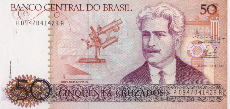 Банкнота номиналом 50 крузадо. Бразилия, 1986 год