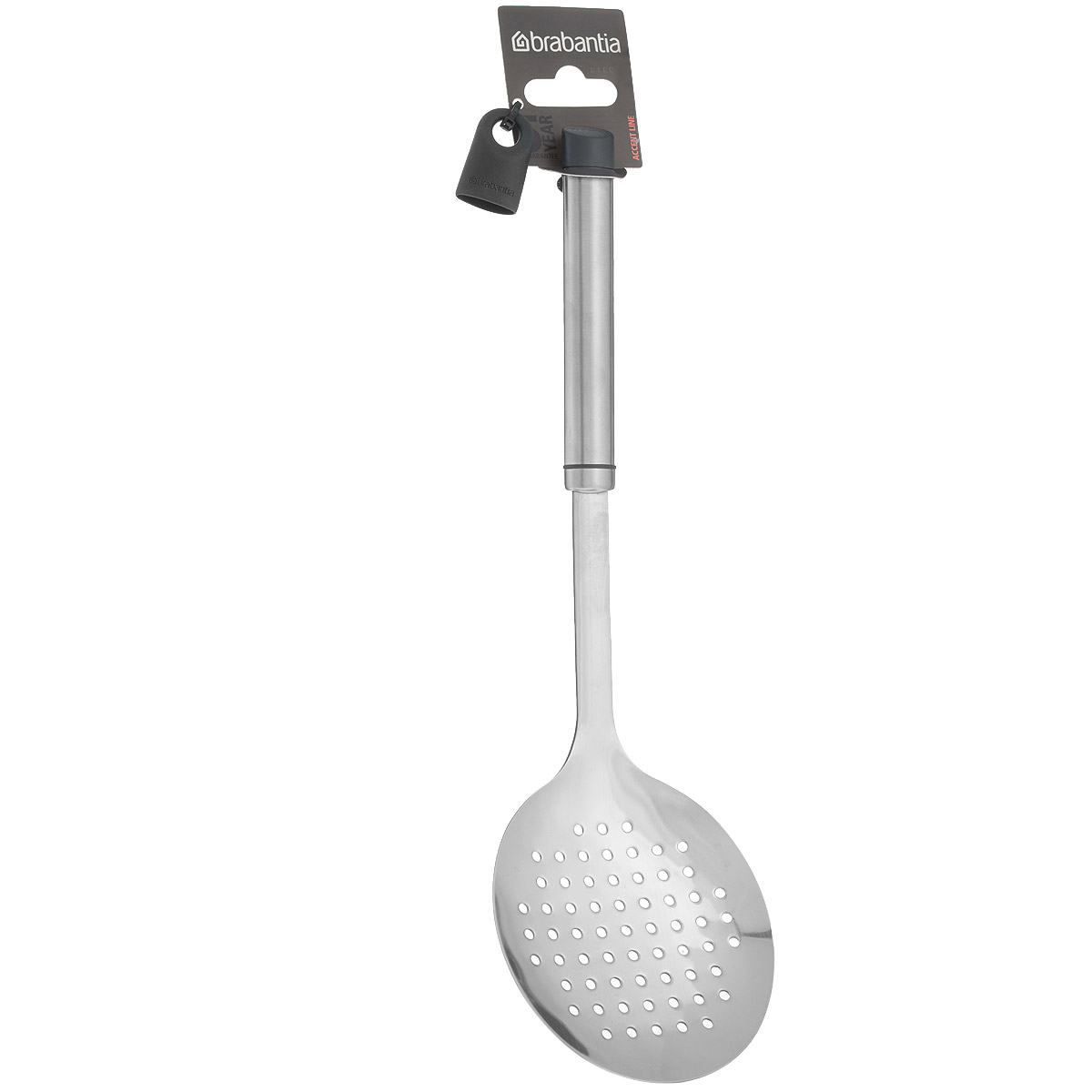 Шумовка Brabantia Accent, длина 34 см. 463549463549 Шумовка Brabantia Accent, длина 34 см. 463549463549Шумовка Brabantia Accent изготовлена из высококачественной нержавеющей стали с зеркальной полировкой. Отлично подходит для снятия пены с поверхности бульона и других жидких блюд, а также для вылавливания продуктов из жидкости. Благодаря отсутствию сварных швов изделие гигиенично и удобно в очистке. В комплекте съемный силиконовый колпачок черного цвета для рукоятки. Используя съемные колпачки разных цветов (продаются отдельно), вы можете создавать свой оригинальный стиль. Можно мыть в посудомоечной машине. Длина шумовки: 34 см. Размер рабочей поверхности: 10,5 см х 12 см.